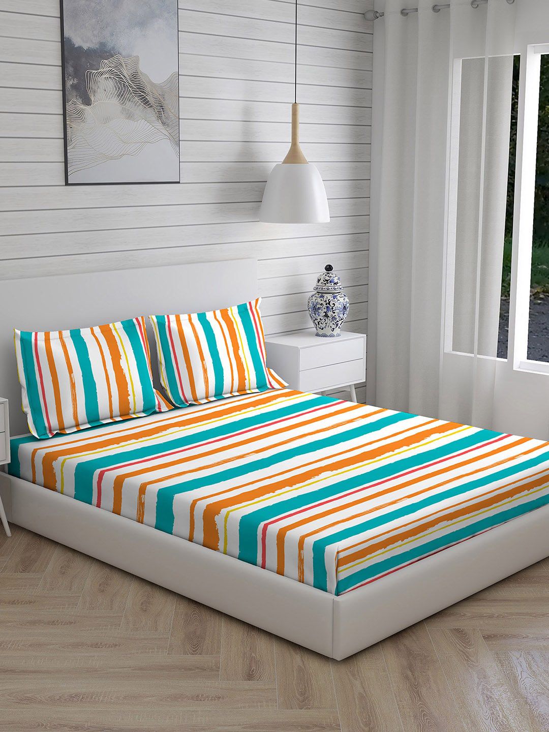 Layers Duracount CVC 225 TC King Sized Double Bedsheets (Orange) Price in India