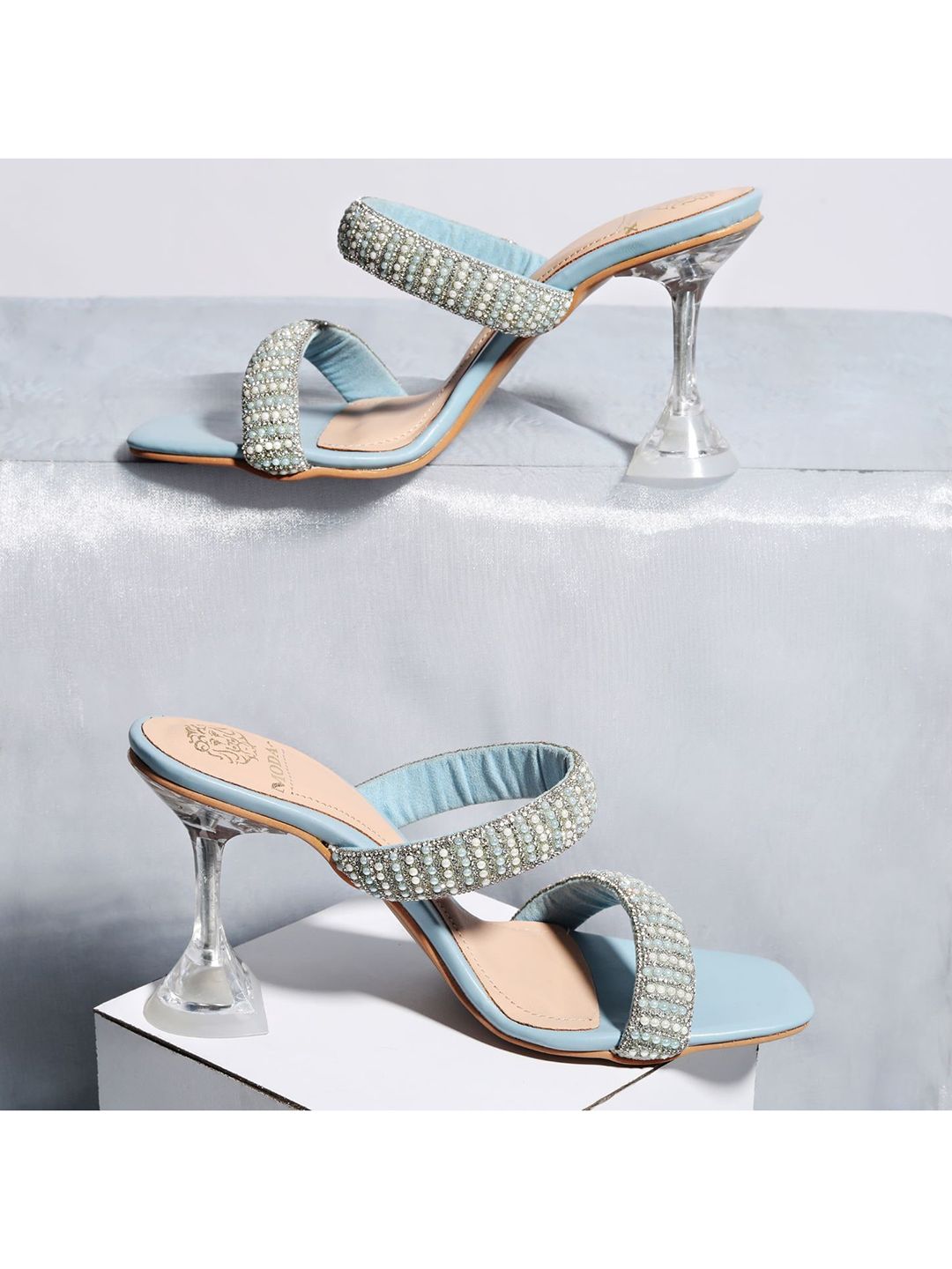 MODA-X Blue Embellished Block Sandals Price in India