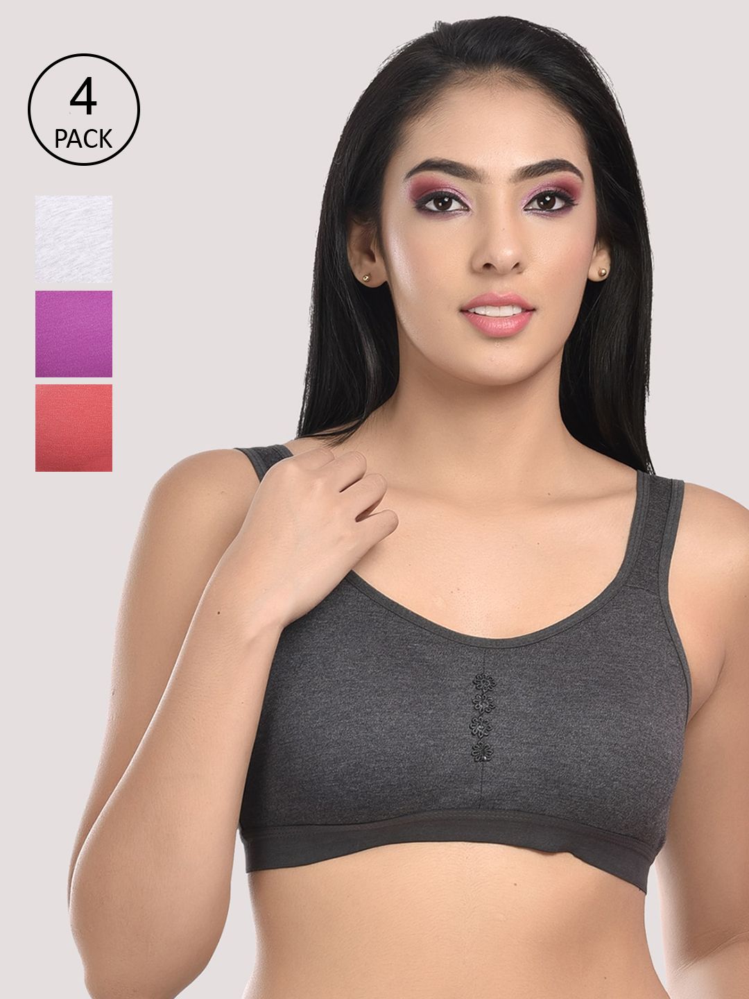 StyFun Women Black and Grey and Red and Purple Bra Price in India