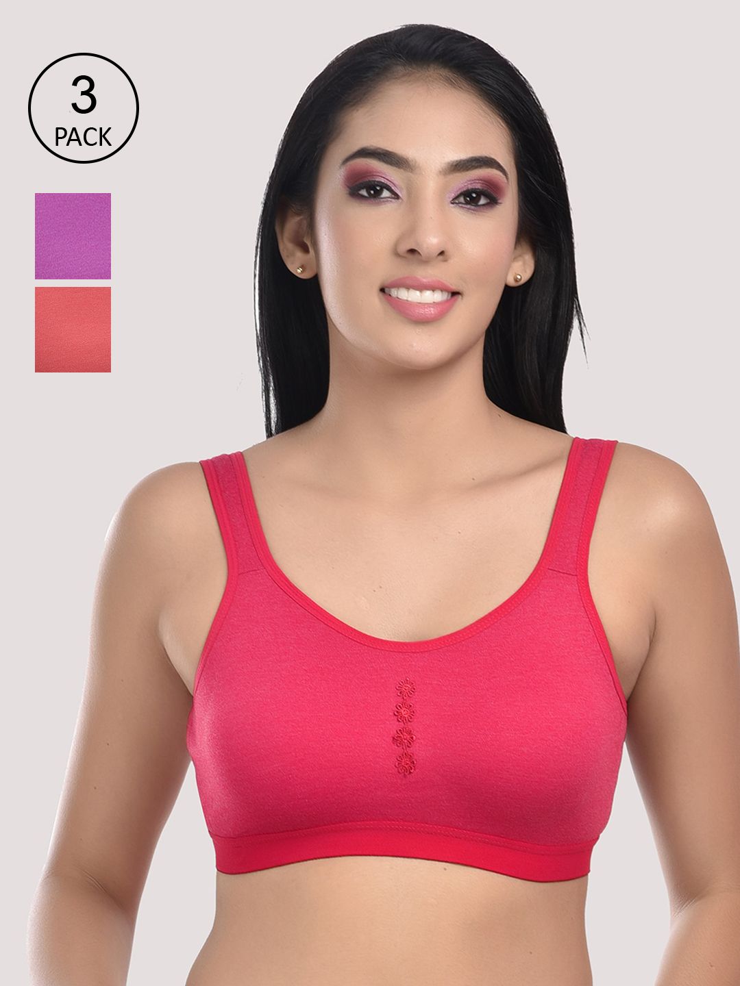 StyFun Women Red & Purple Cotton Blend Sports Non-Wired Bra Price in India