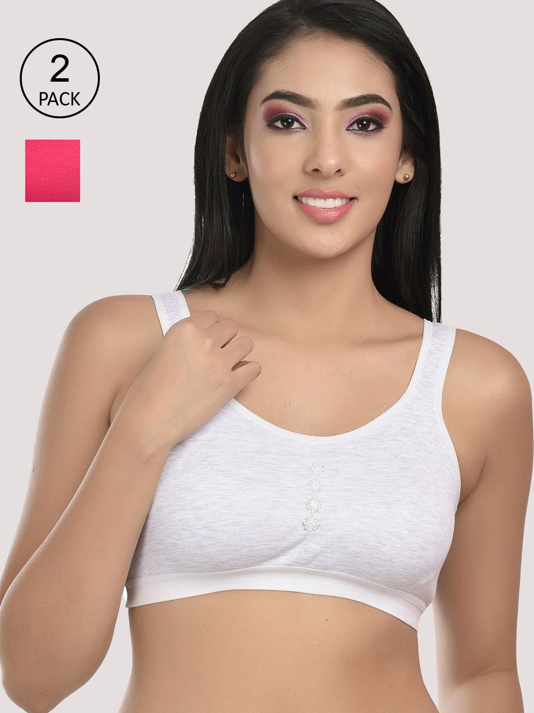 StyFun White & Pink Non-Padded & Non-Wired Seamless Bra Price in India