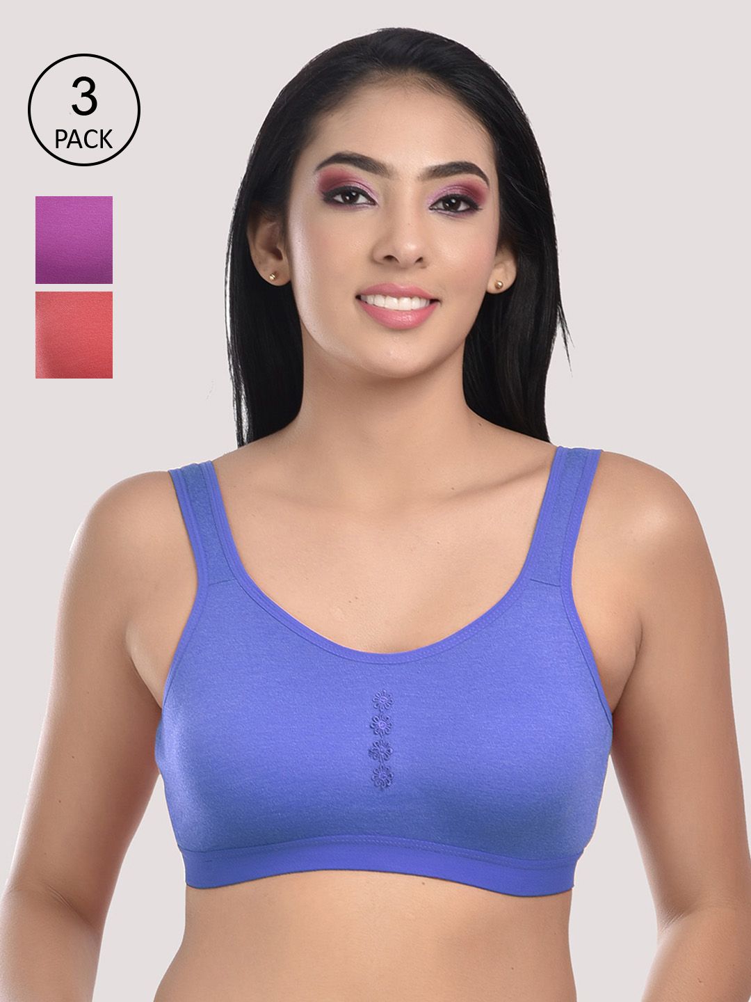 StyFun Pack Of 3 Red & Purple Non Padded Sports Bra Price in India