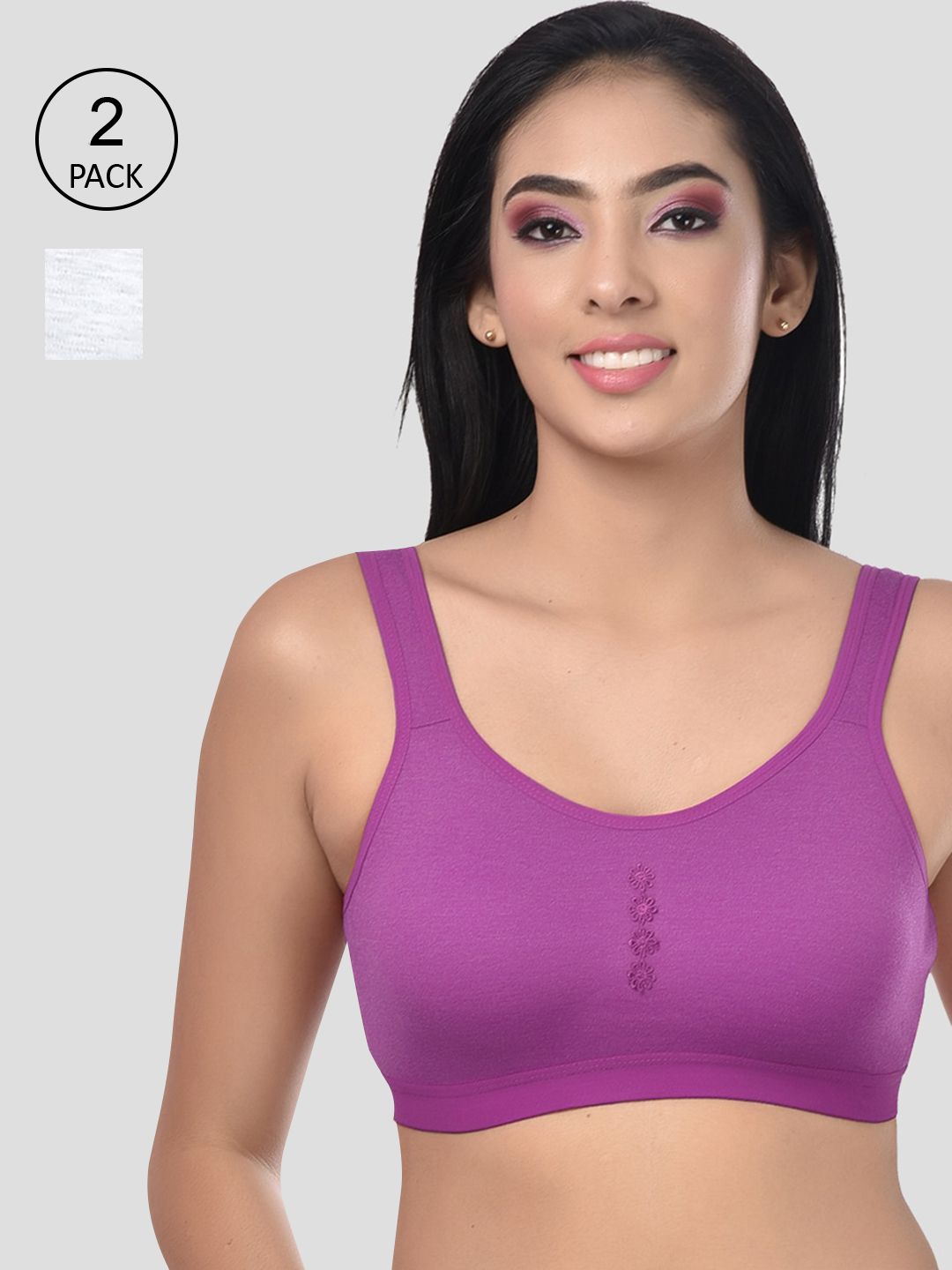 StyFun Grey & Purple Non-Padded Bra Pack of 2 Price in India