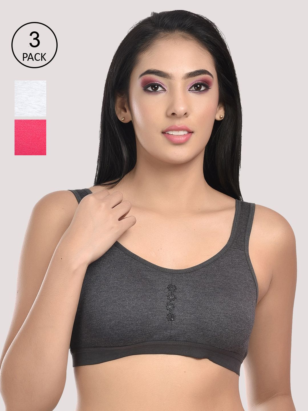 StyFun Women Black & White Pack Of 3 Cotton Blend Sports Bra Price in India