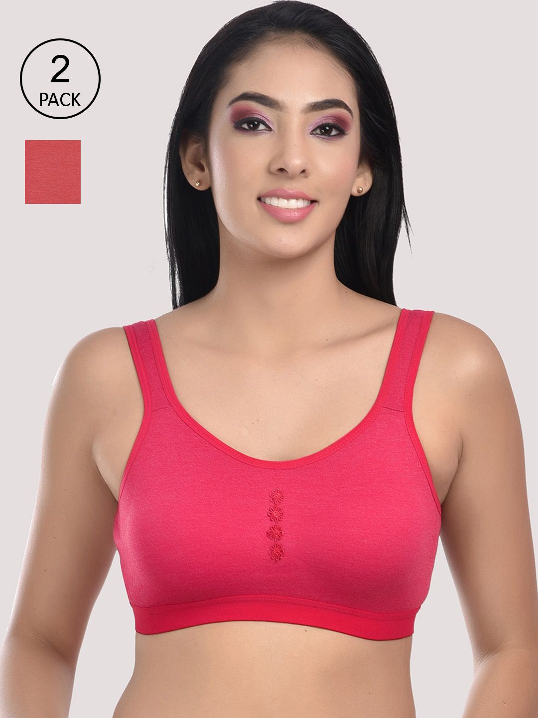 StyFun Women Red & Pink Solid Cotton Blend Sports Bra Price in India