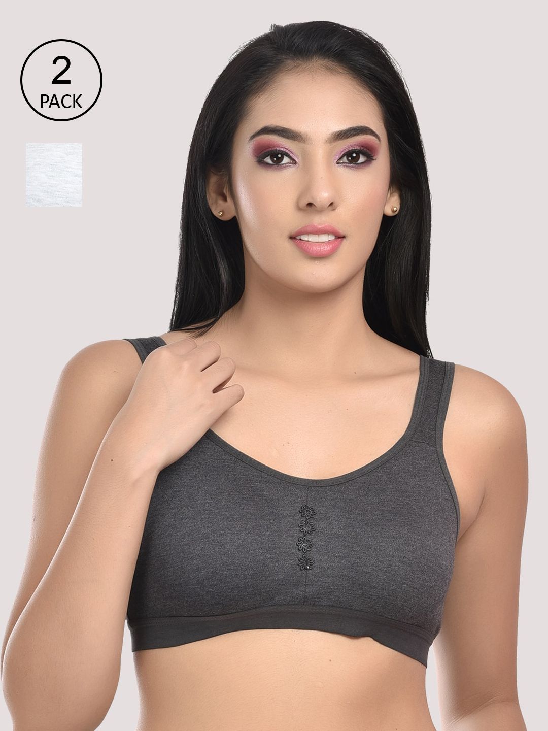 StyFun Black & White Super Support Full Coverage Dry Fit Bra Pack Of 2 Price in India