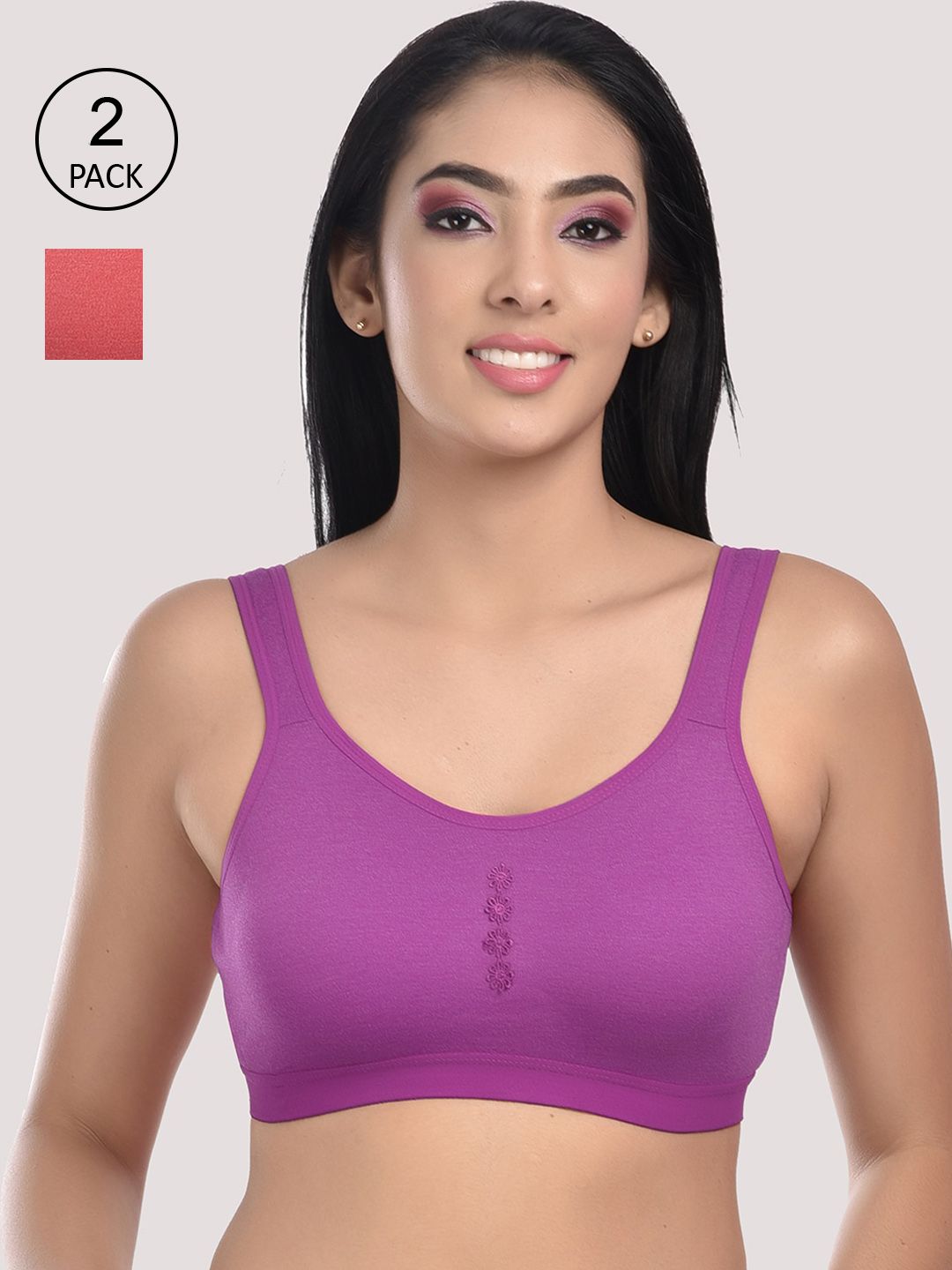 StyFun Red & Purple Non-Padded Bra Pack of 2 Price in India