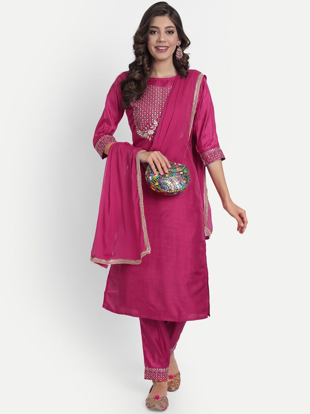 VredeVogel Women Pink Kurta with Trousers & With Dupatta Price in India