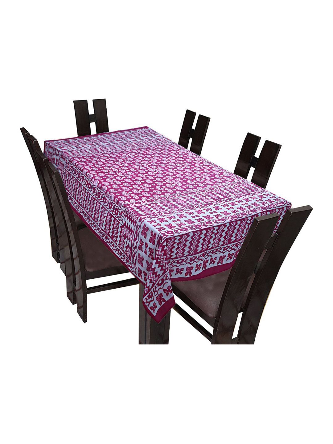 INDHOME LIFE Pink & White Floral Printed 6 Seater Table Cover Price in India