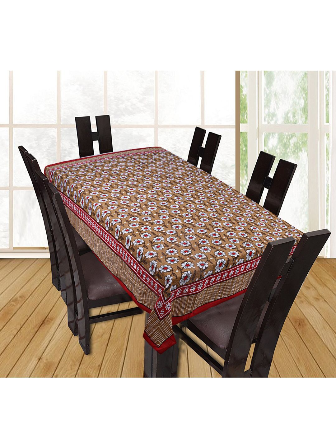 INDHOME LIFE Brown Printed 144 TC Cotton Rectangle Table Covers Price in India
