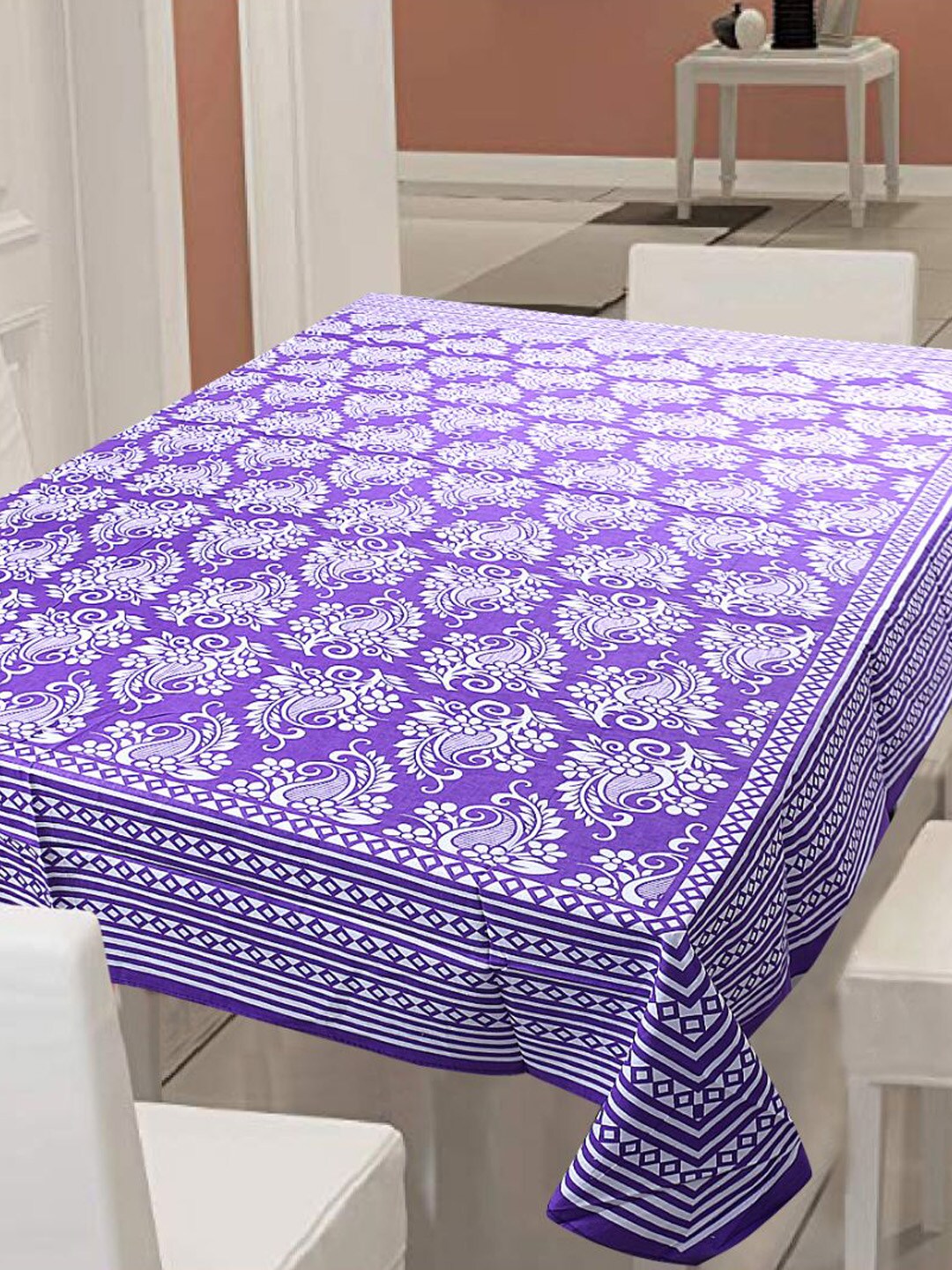 INDHOME LIFE Blue & White Printed 144 TC Cotton Rectangle Table Covers Price in India