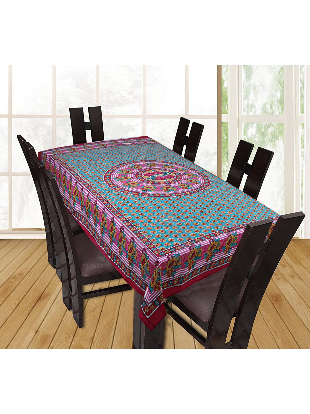 INDHOME LIFE Green & Red Printed Cotton  Table Covers- 2.3m x 1.5m Price in India