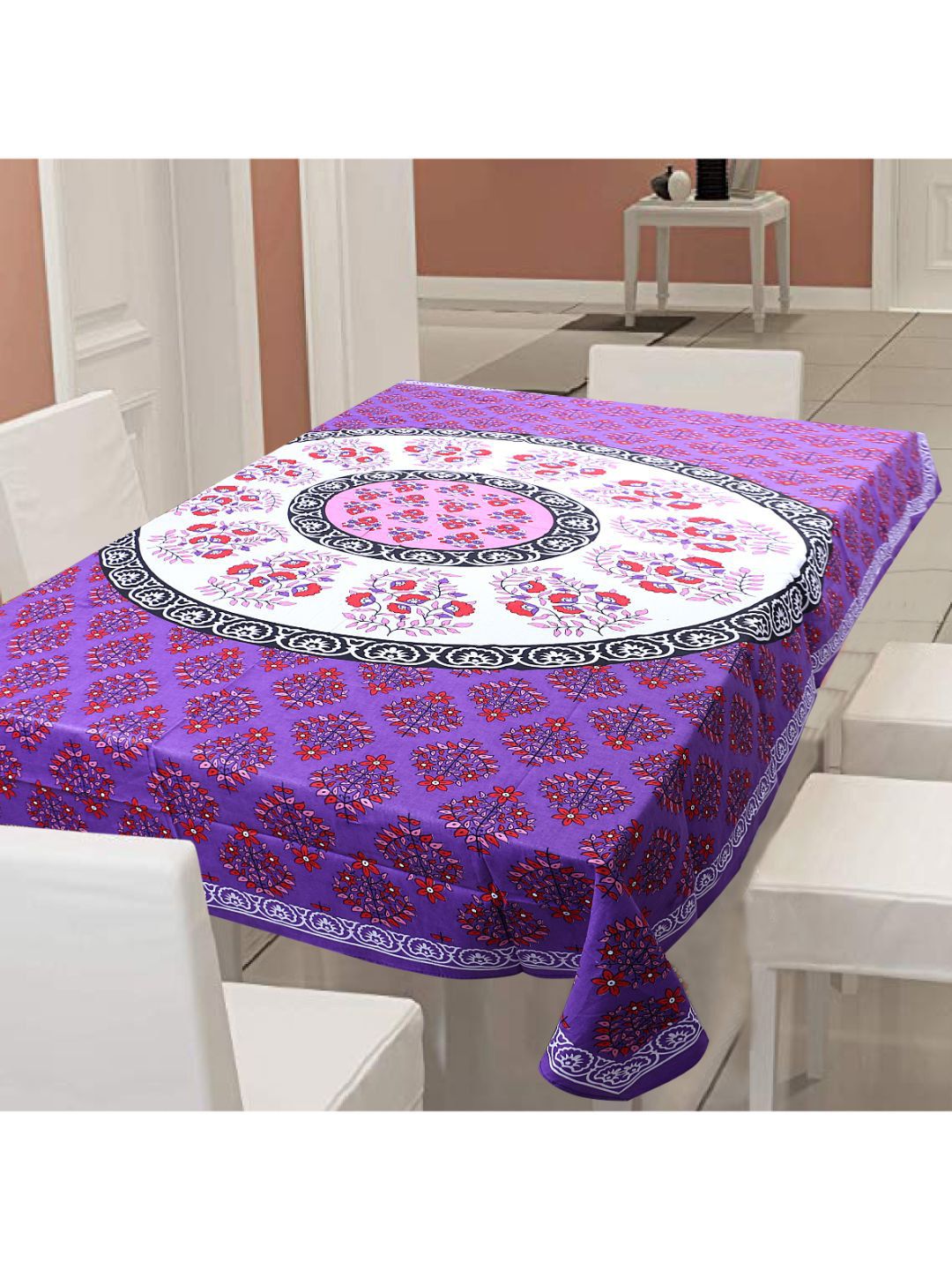 INDHOME LIFE Purple Printed 144 TC Cotton Rectangle Table Covers Price in India
