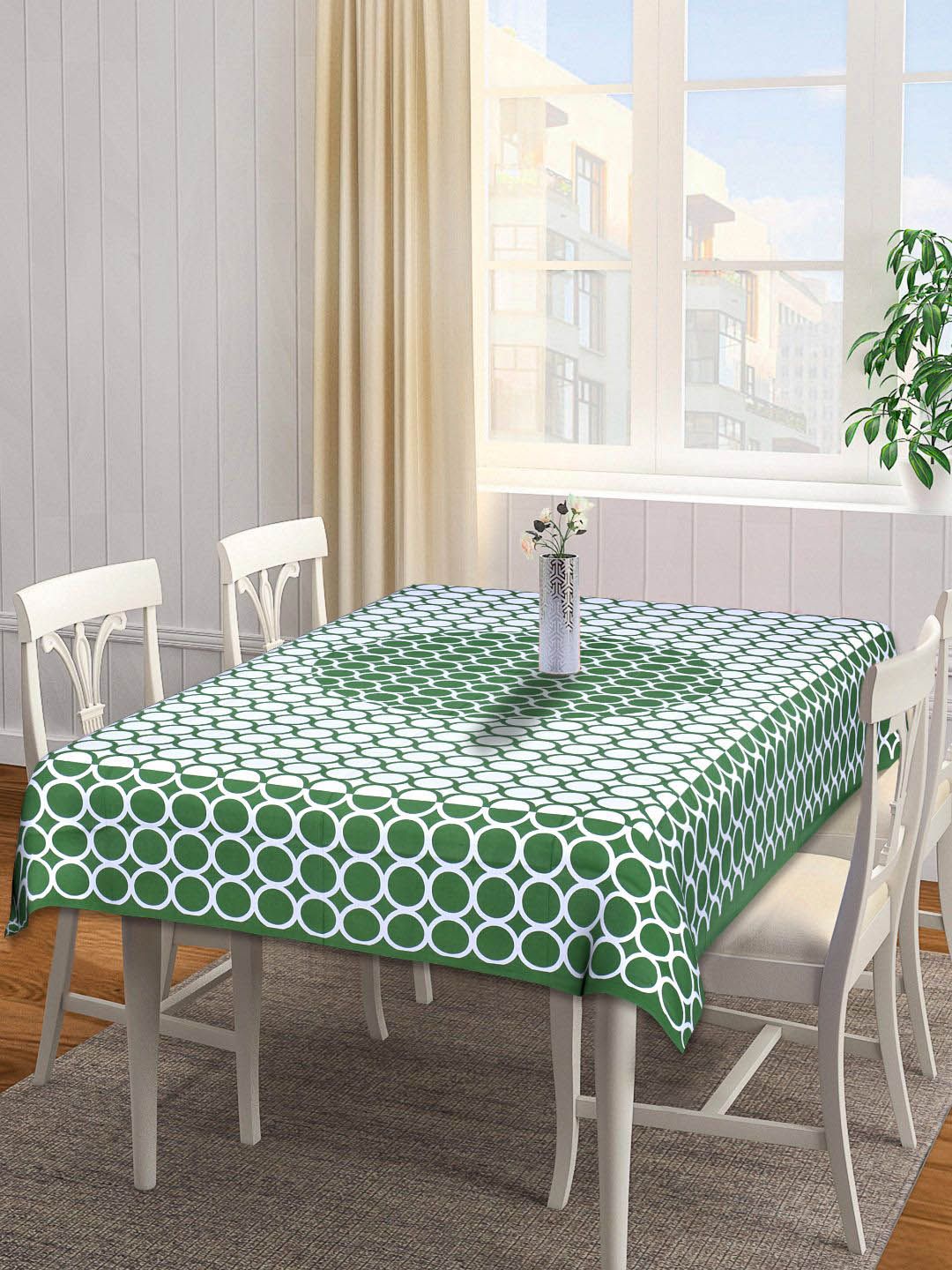 INDHOME LIFE Green & White Printed Pure Cotton 6 Seater Table Covers Price in India