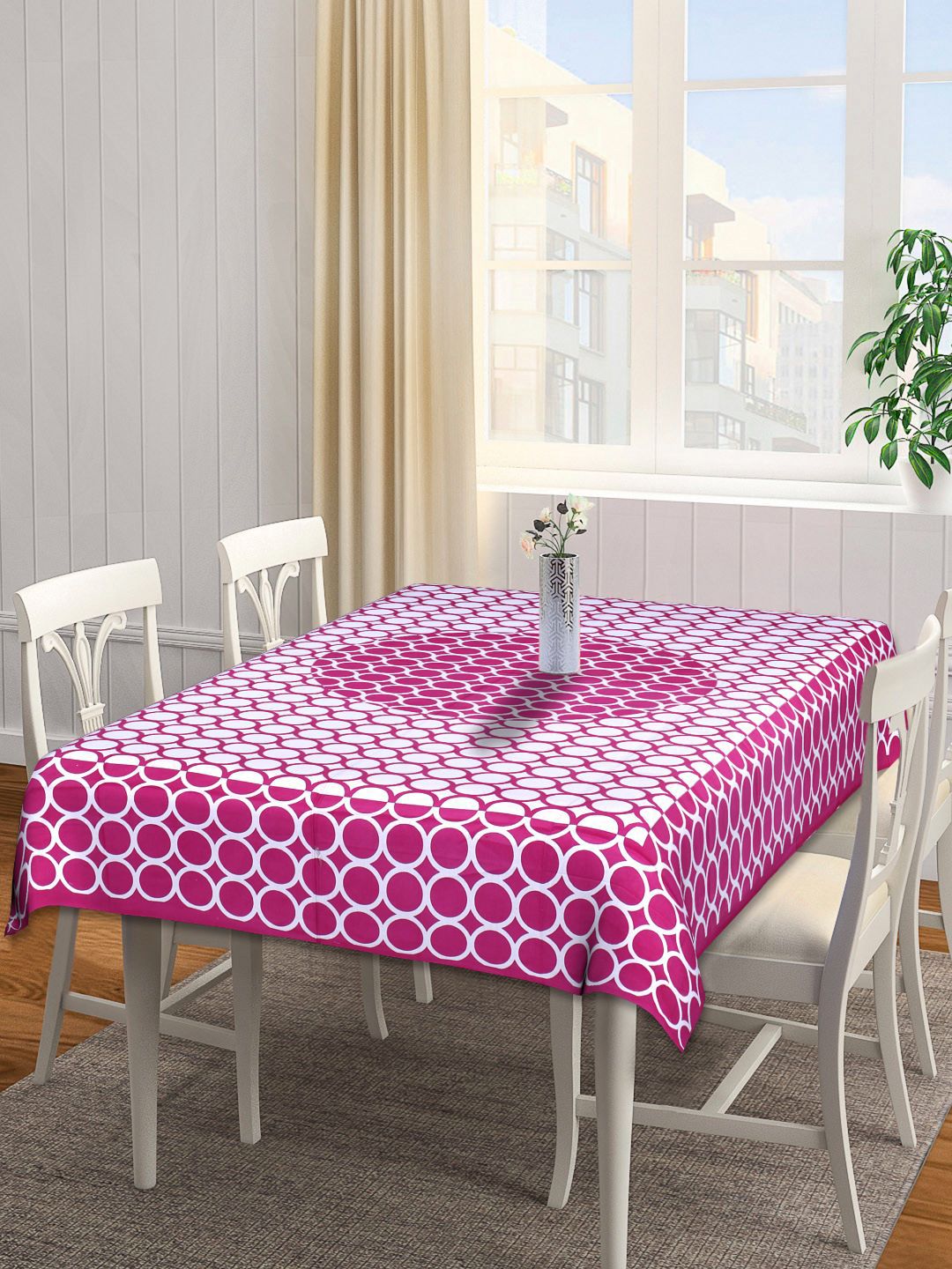 INDHOME LIFE Pink & White Printed 144 TC Cotton Rectangle Table Covers Price in India