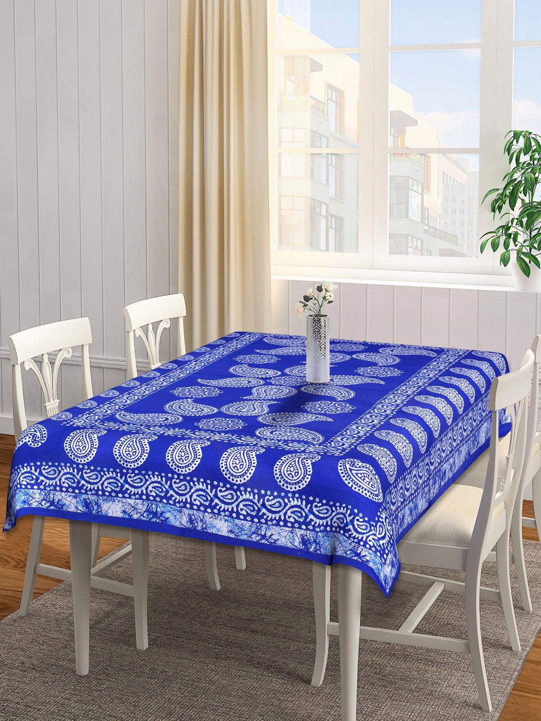 INDHOME LIFE Blue Printed Pure Cotton 6 Seater Dining Table Covers Price in India
