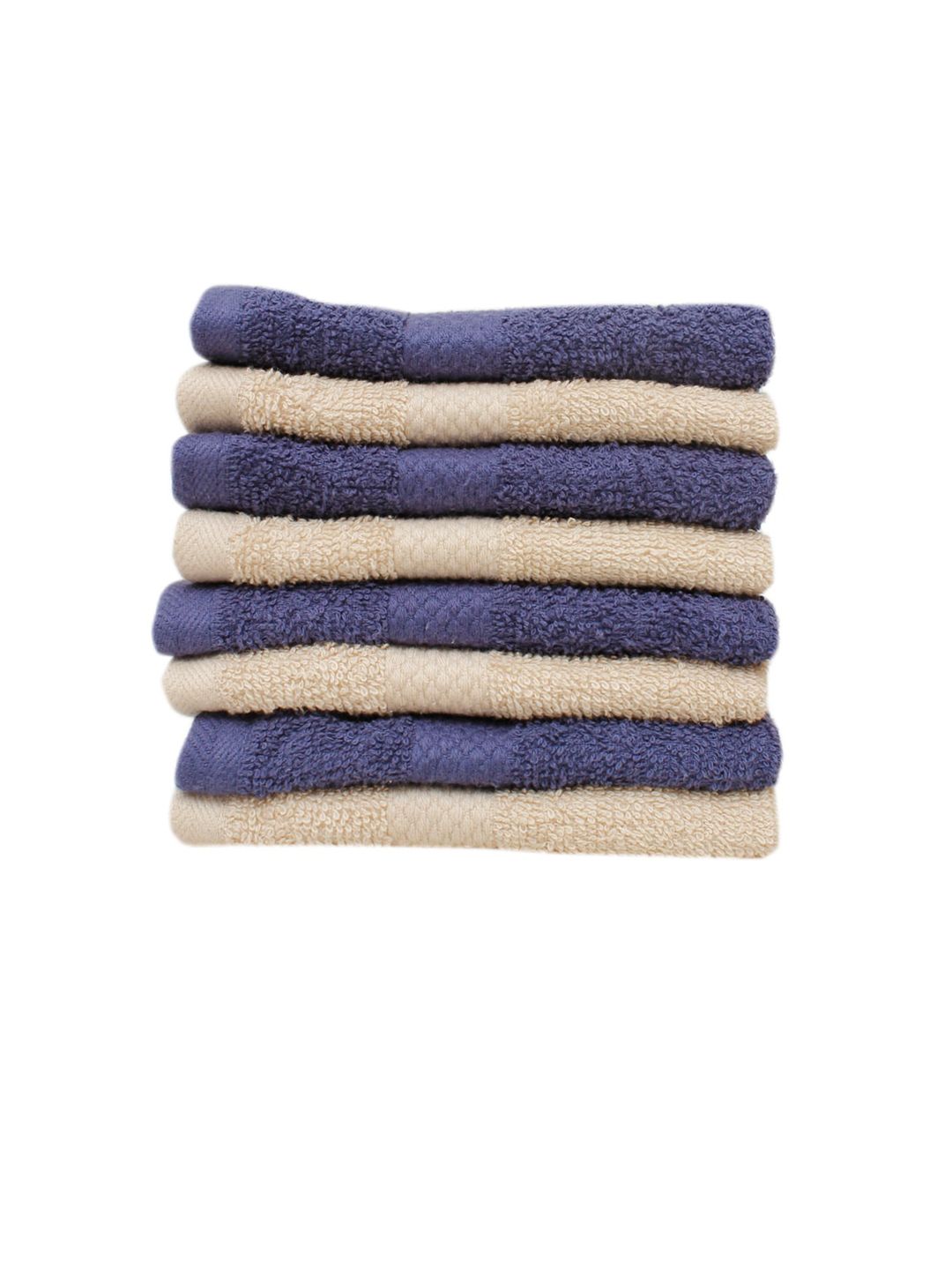 AVI Living Adults Set Of 8 Solid Beige & Navy Blue Cotton 500 GSM Face Towels Price in India