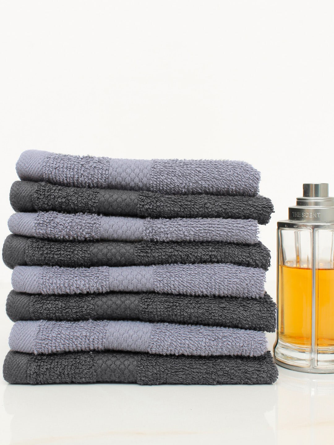 AVI Living Adults Set Of 8 Solid Grey, Black 500 GSM Pure Cotton Face Towels Price in India
