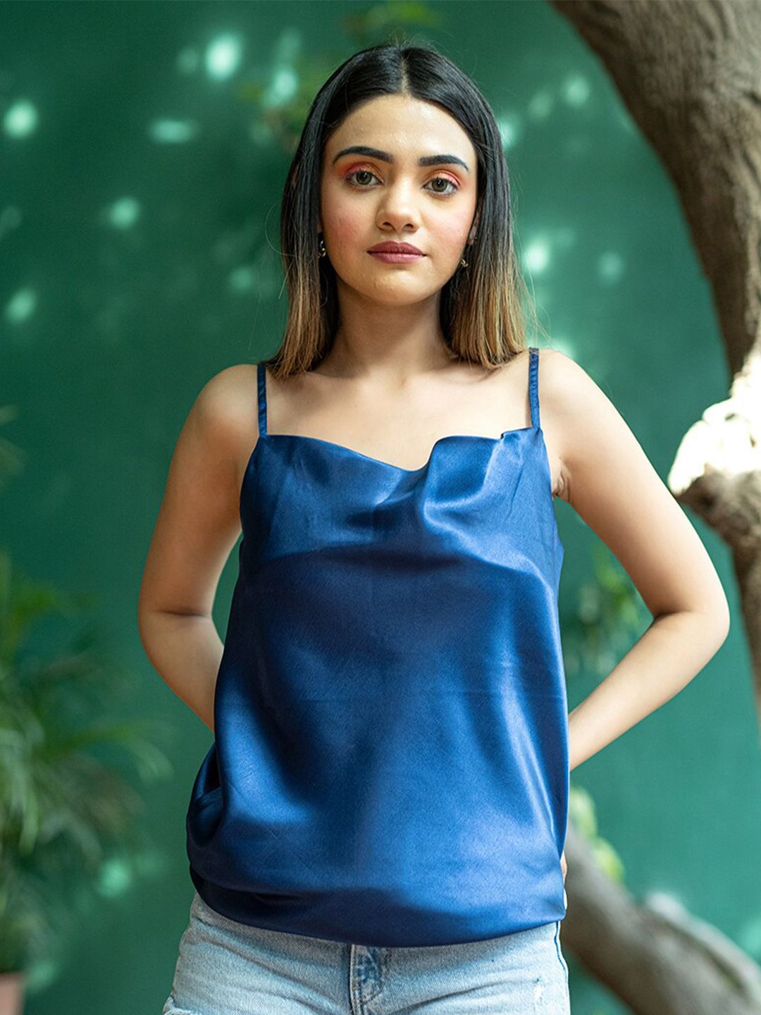 Tistabene Women Blue Solid Satin Top