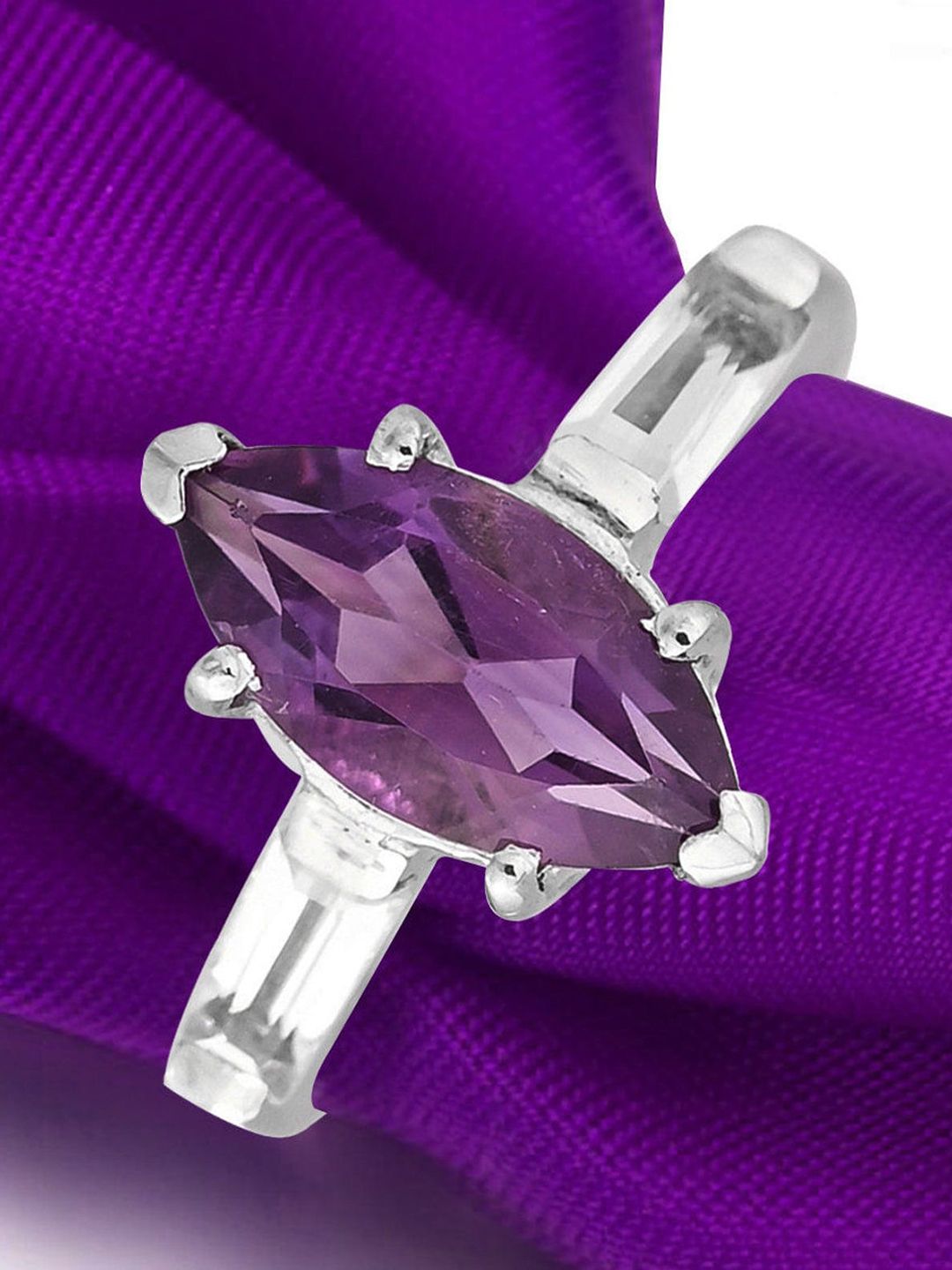 HIFLYER JEWELS  Rhodium-Plated Silver-Toned Purple Stone Studded Finger Ring Price in India