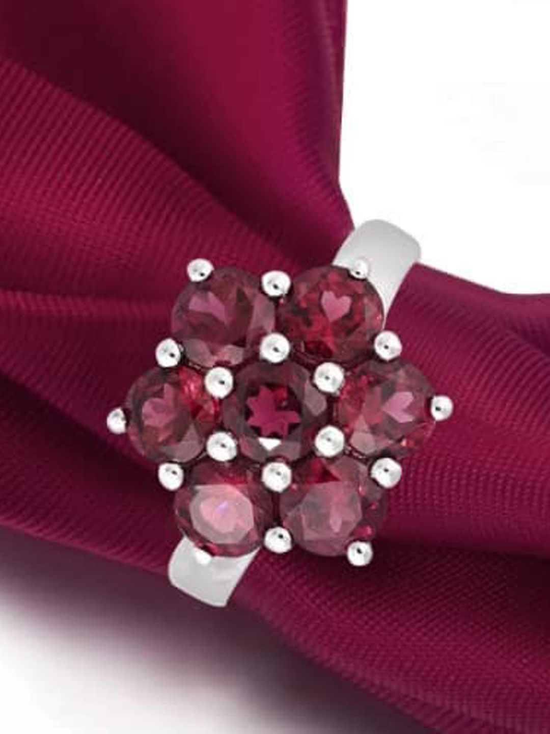 HIFLYER JEWELS womens Rhodium-Plated Silver-Toned & Red Garnet Stone Studded Finger Ring Price in India