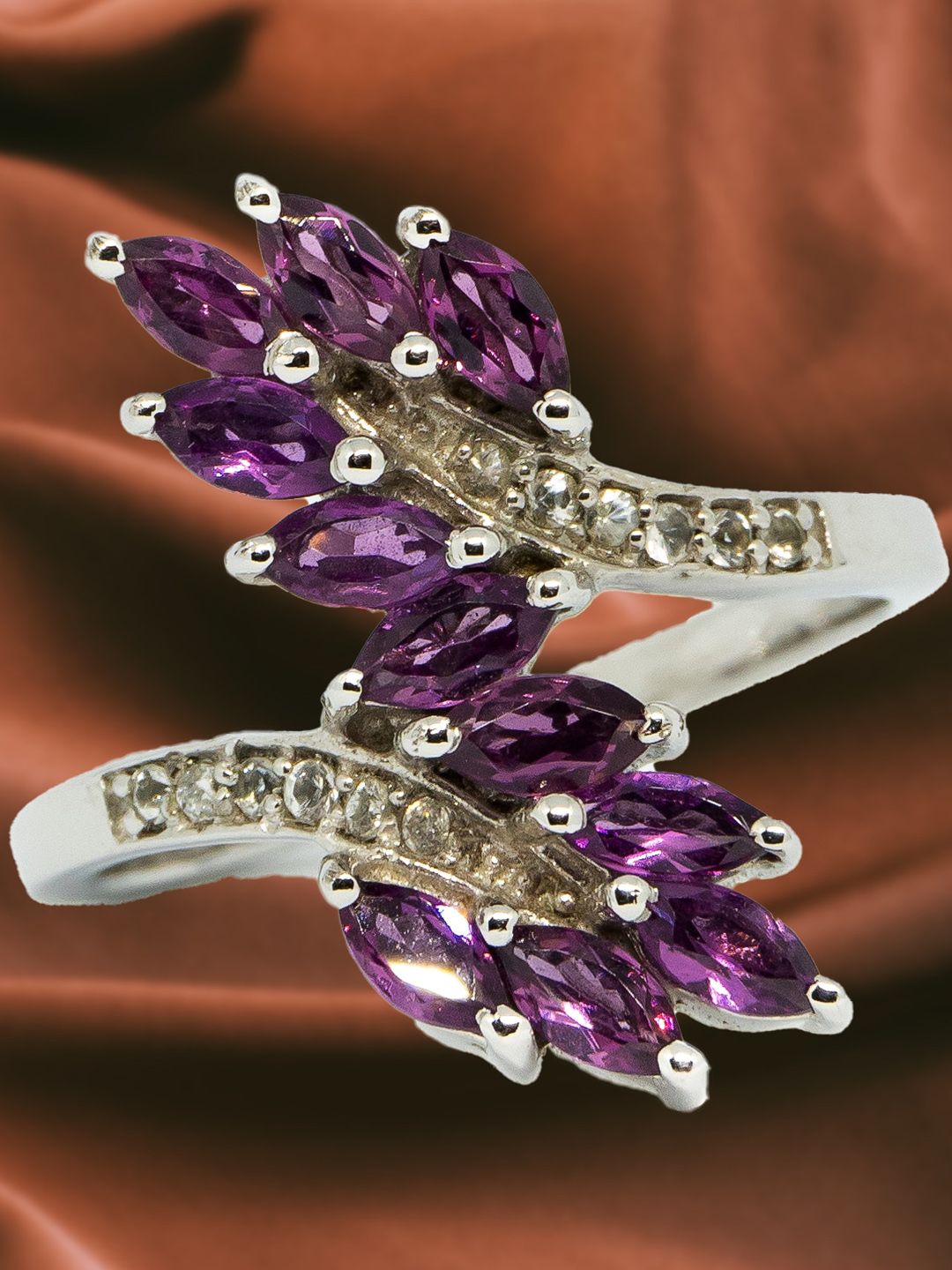 HIFLYER JEWELS Women Purple & White Sterling Silver Garnet & Topaz Studded Finger Rings Price in India