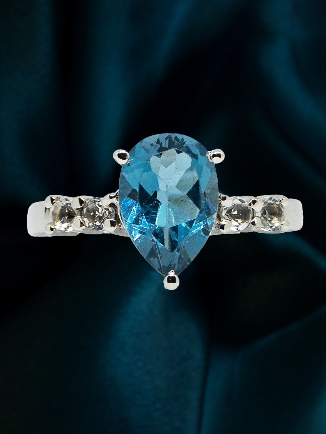 HIFLYER JEWELS 92.5 Sterling Silver Rhodium-Plated Blue & White Topaz Stone-Studded Finger Ring Price in India