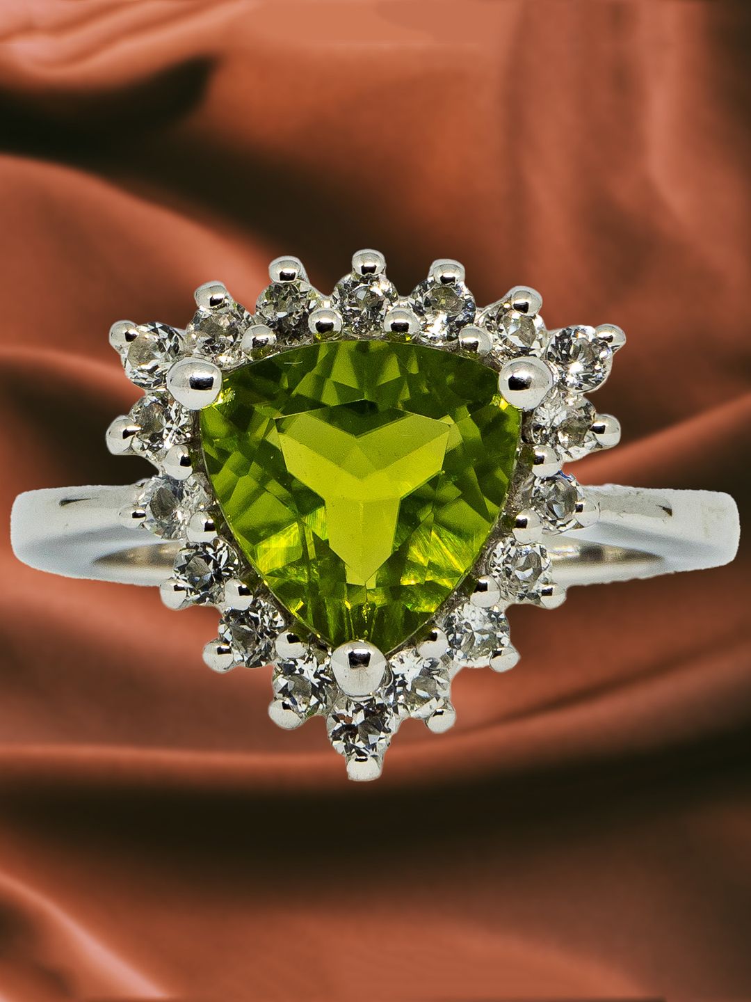 HIFLYER JEWELS women Rhodium-Plated Silver-Toned &Green Topaz Gemstone-Studded Finger Ring Price in India