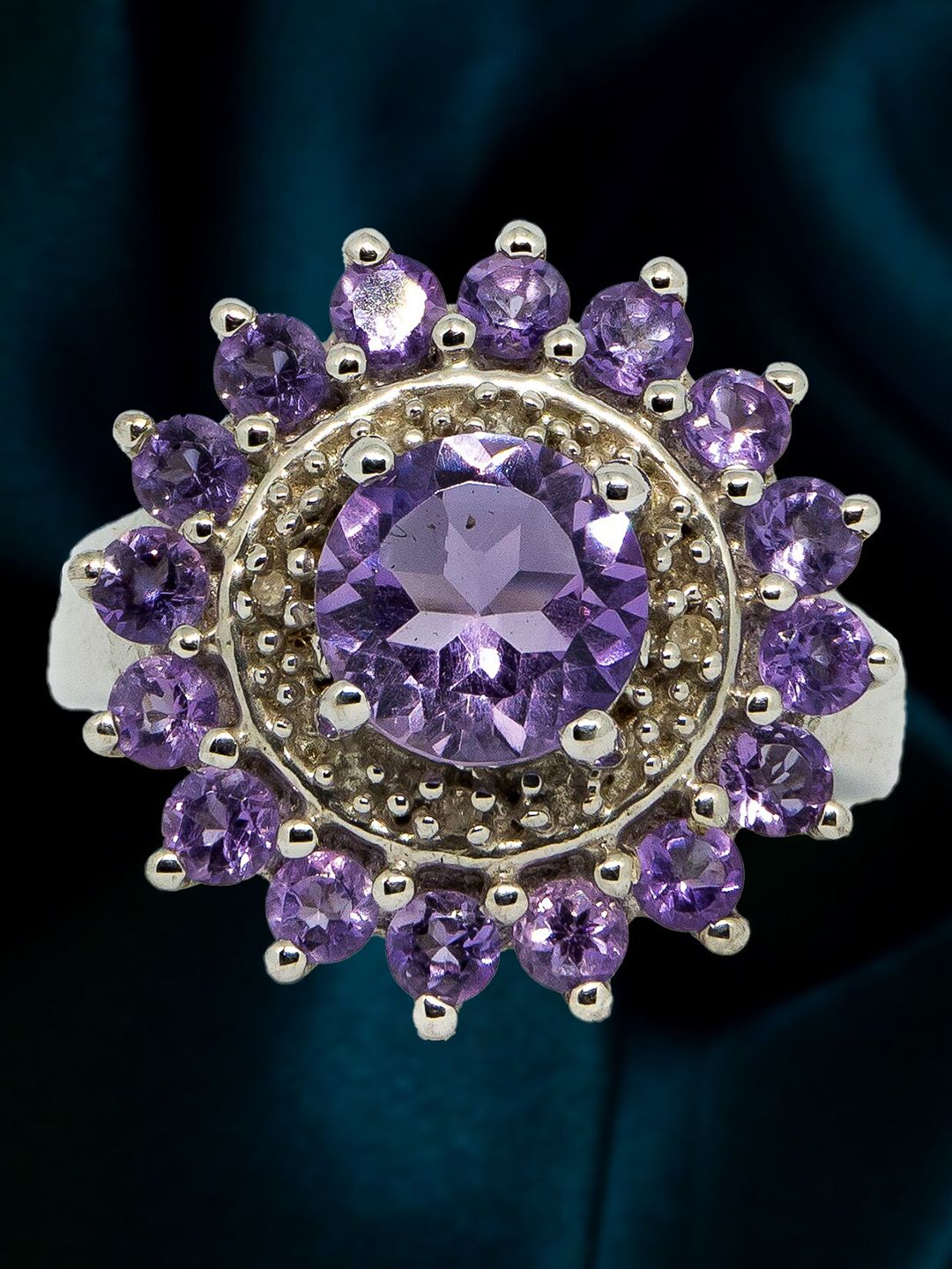 HIFLYER JEWELS Rhodium-Plated Silver-Toned & Purple Gemstone-Studded Finger Ring Price in India