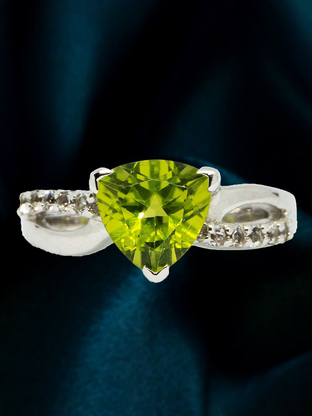 HIFLYER JEWELS Rhodium-Plated 925 Sterling Silver Green Stone Studded Finger Ring Price in India