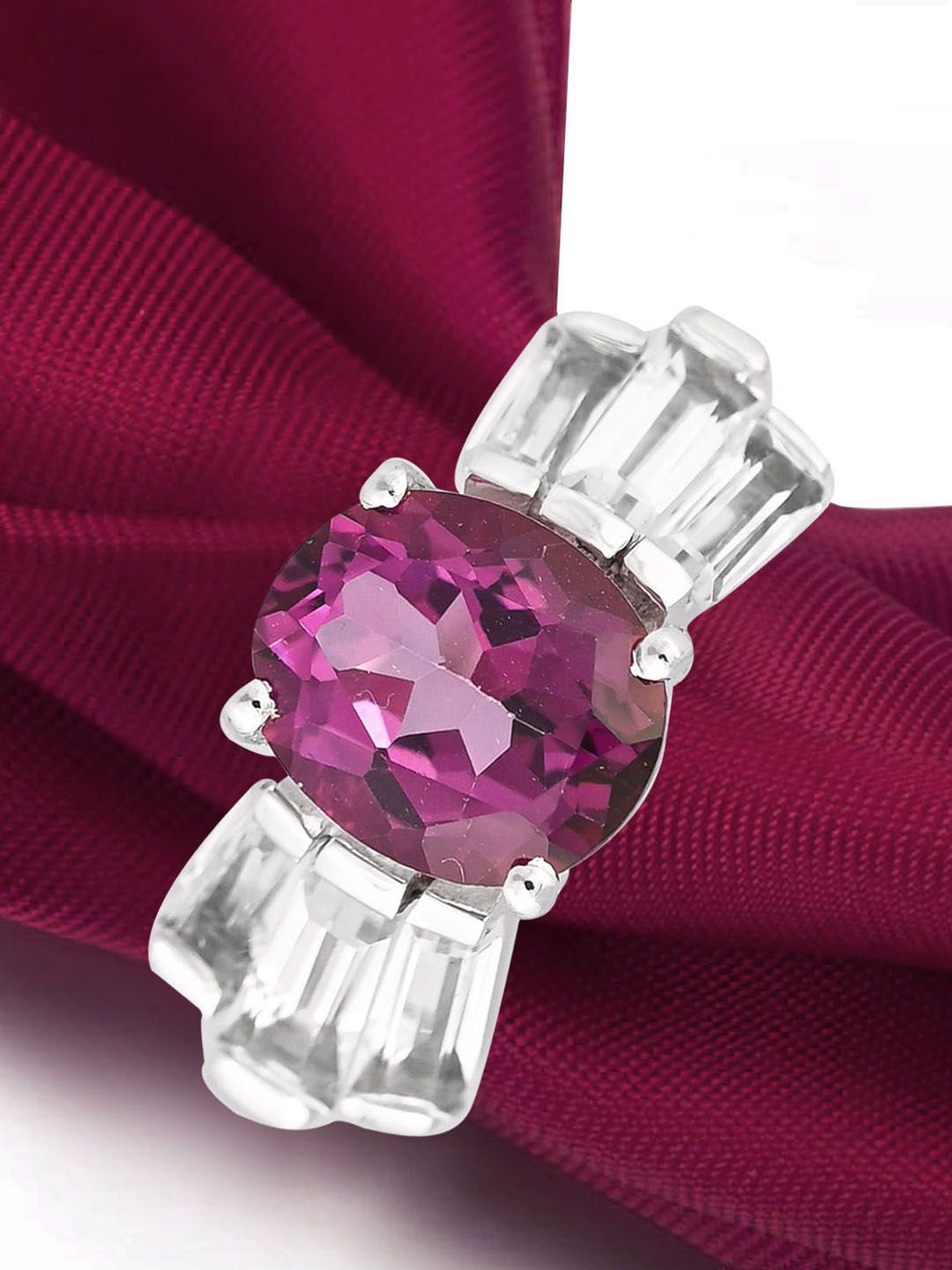 HIFLYER JEWELS Rhodium-Plated Purple Topaz Studded  Ring Price in India