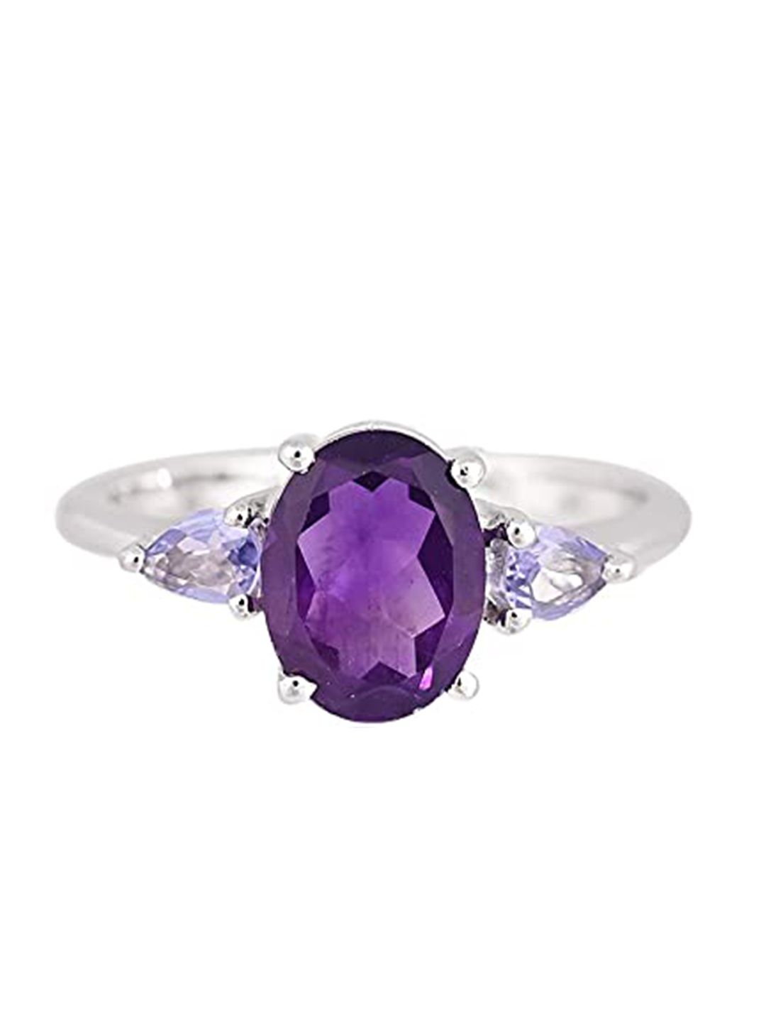 HIFLYER JEWELS 92.5 Sterling Silver Rhodium-Plated Purple Amethyst Stone-Studded Finger Ring Price in India