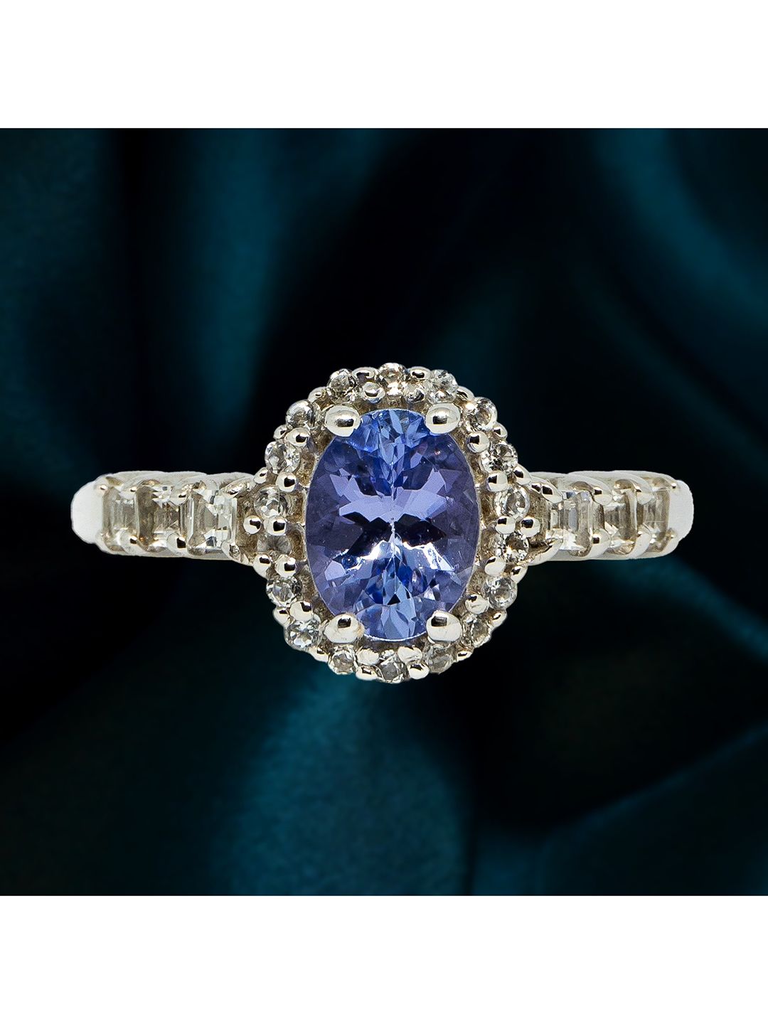 HIFLYER JEWELS Rhodium-Plated Silver-Toned & Blue Gemstone-Studded Finger Ring Price in India