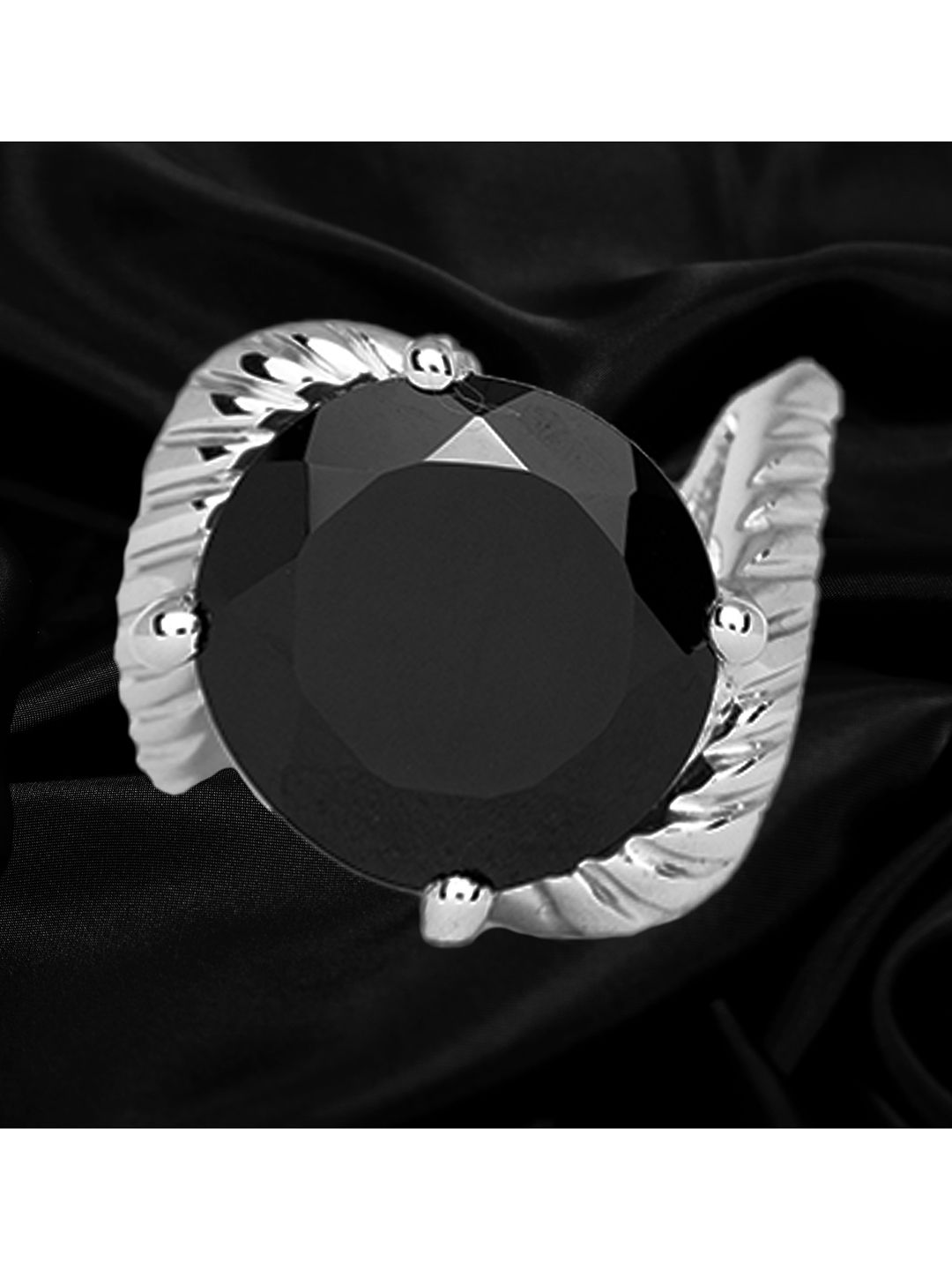 HIFLYER JEWELS Rhodium-Plated 925 Sterling Silver Black Stone Studded Finger Ring Price in India