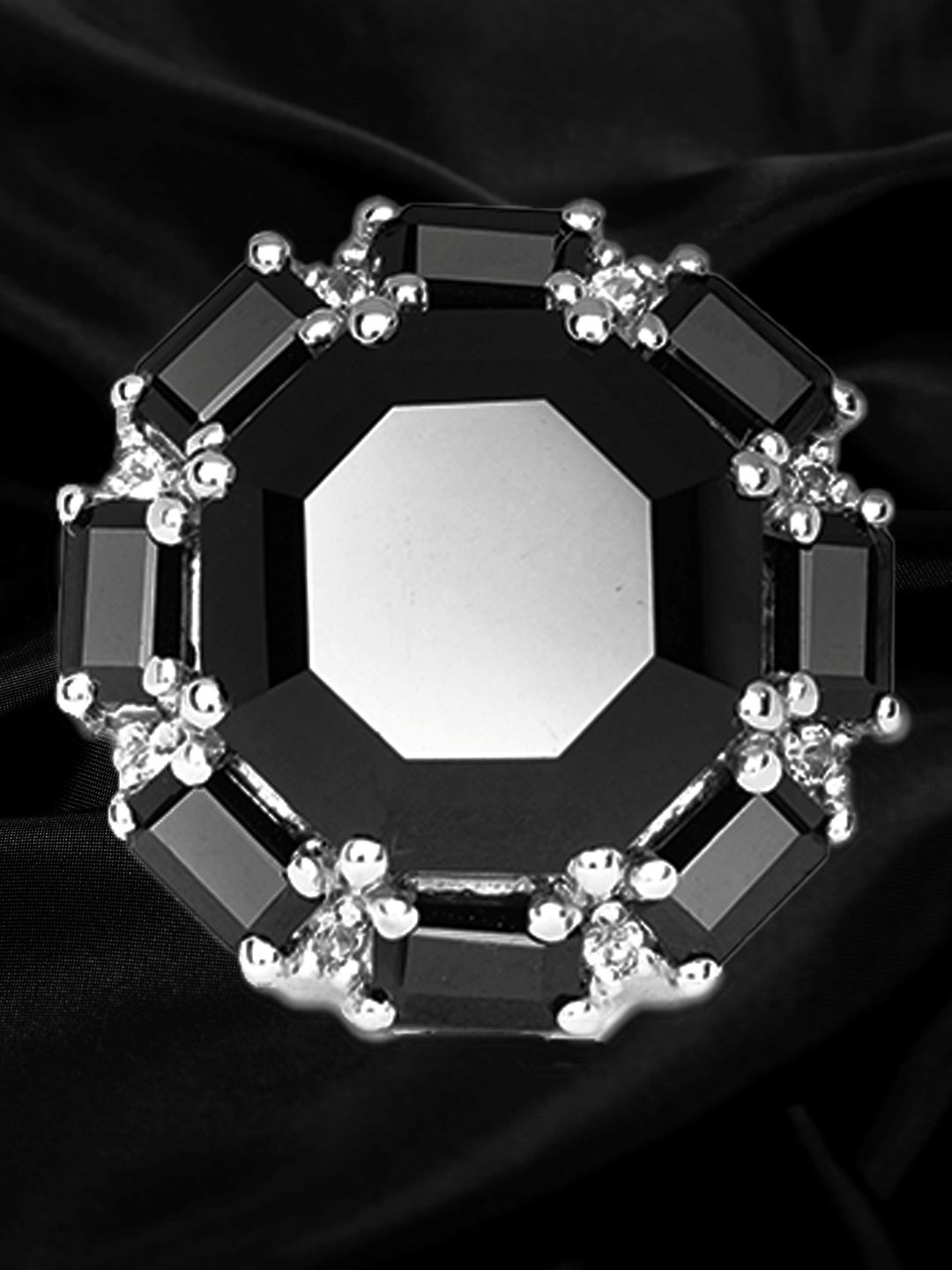 HIFLYER JEWELS Sliver-Toned Black Spinel Gemstone Ring Price in India