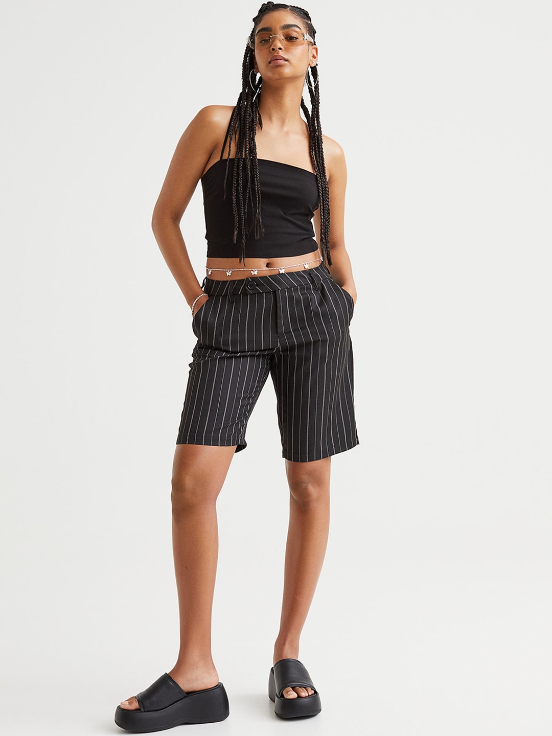 H&M Women Black Low-Waisted Bermuda Shorts Price in India