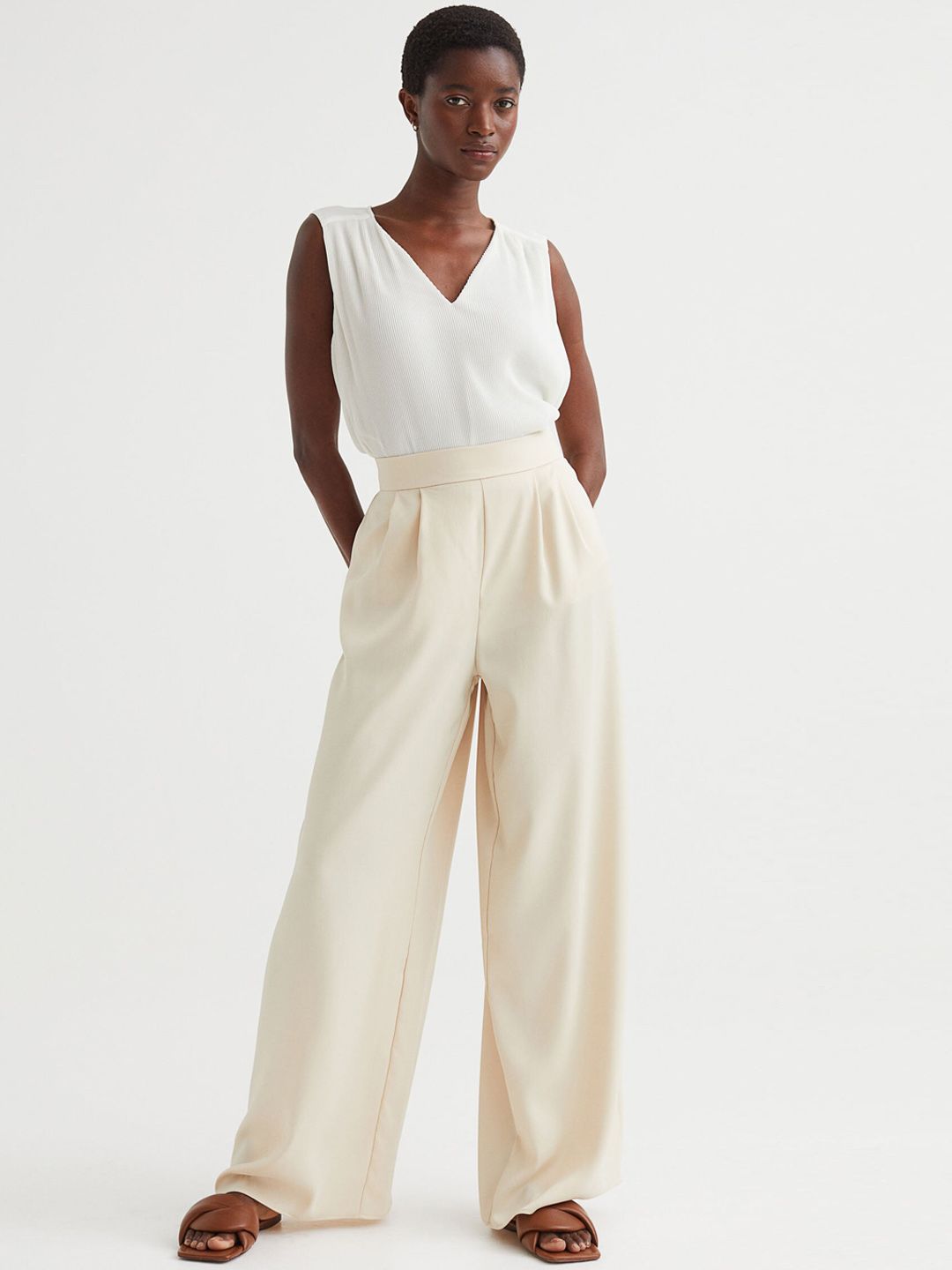 H&M Women White Wide Trousers Price in India