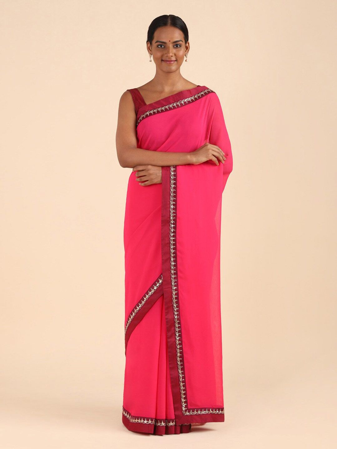 Taneira  Women Pink & Maroon  Saree Price in India