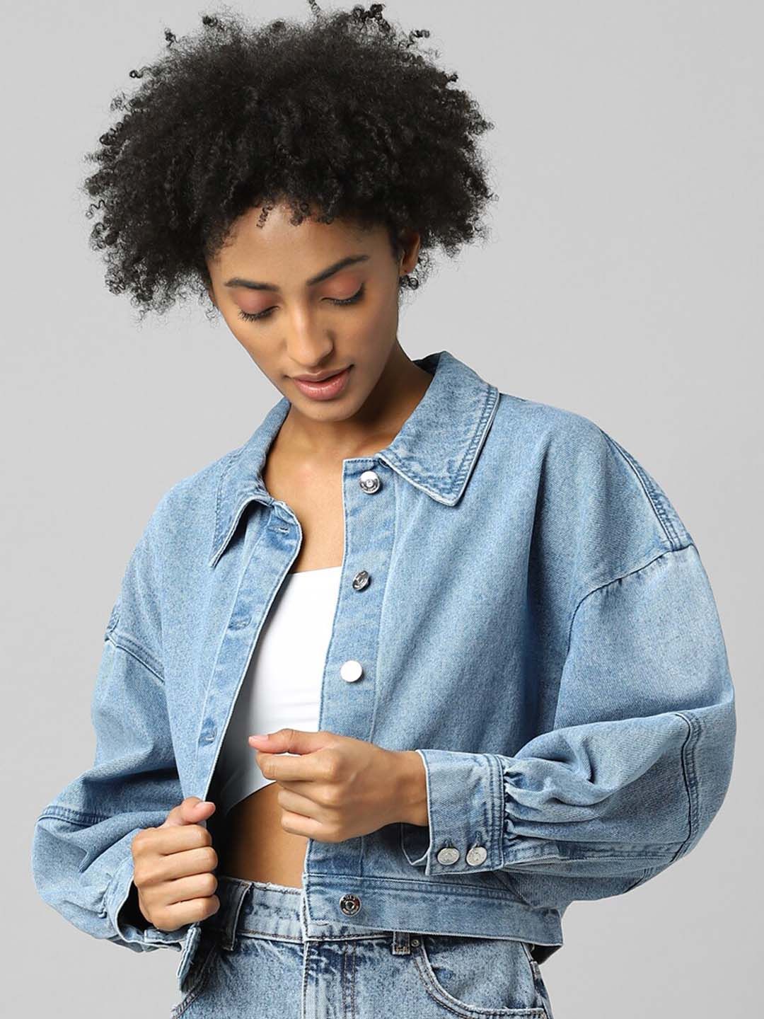 ONLY Women Blue Washed Denim Jacket Price in India