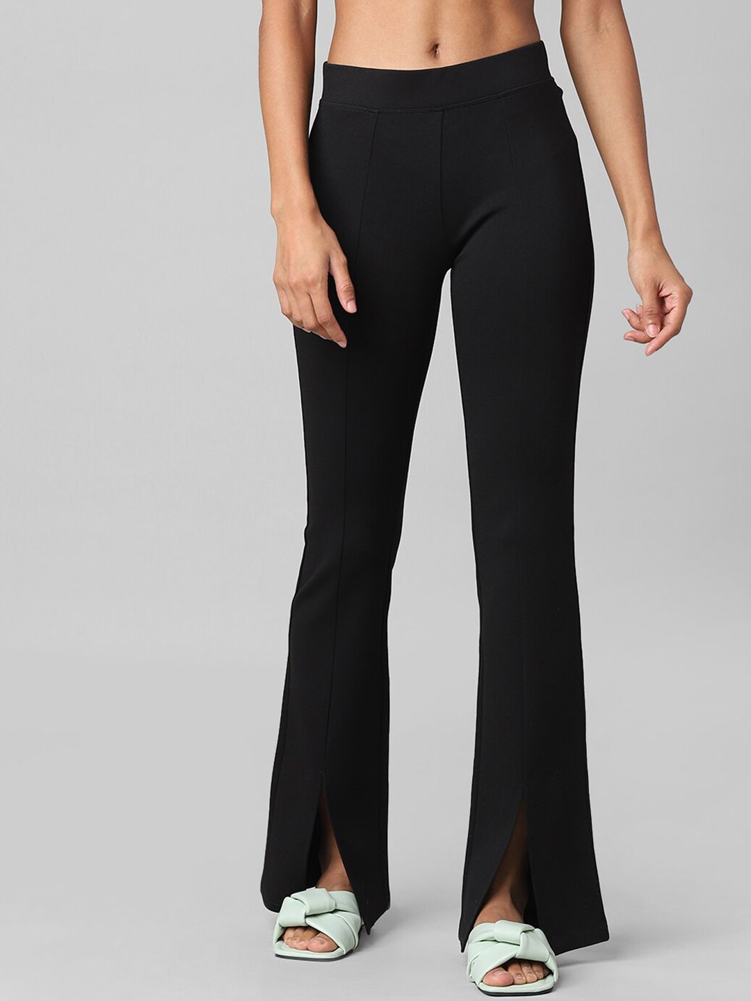 ONLY Women Black Flared High-Rise Bootcut Trousers Price in India