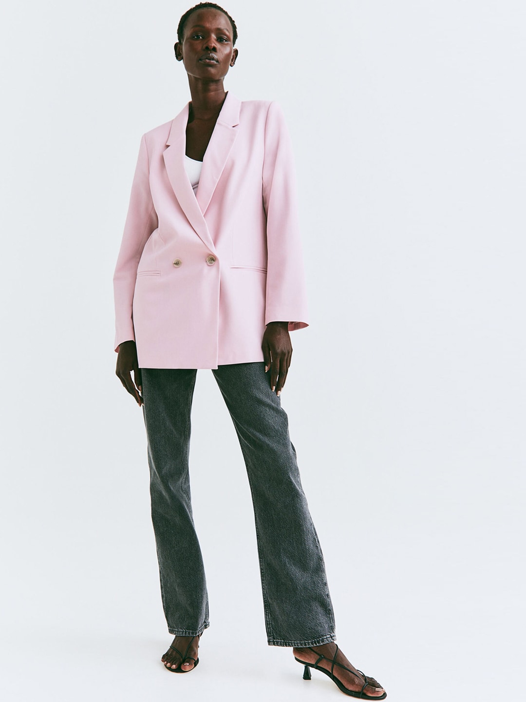 H&M Women Pink Solid Double-Breasted Blazers Price in India