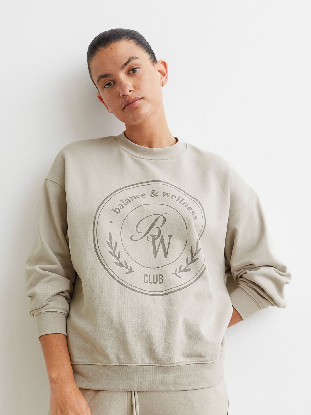 H&M Women Beige Printed Sweatshirt Price in India