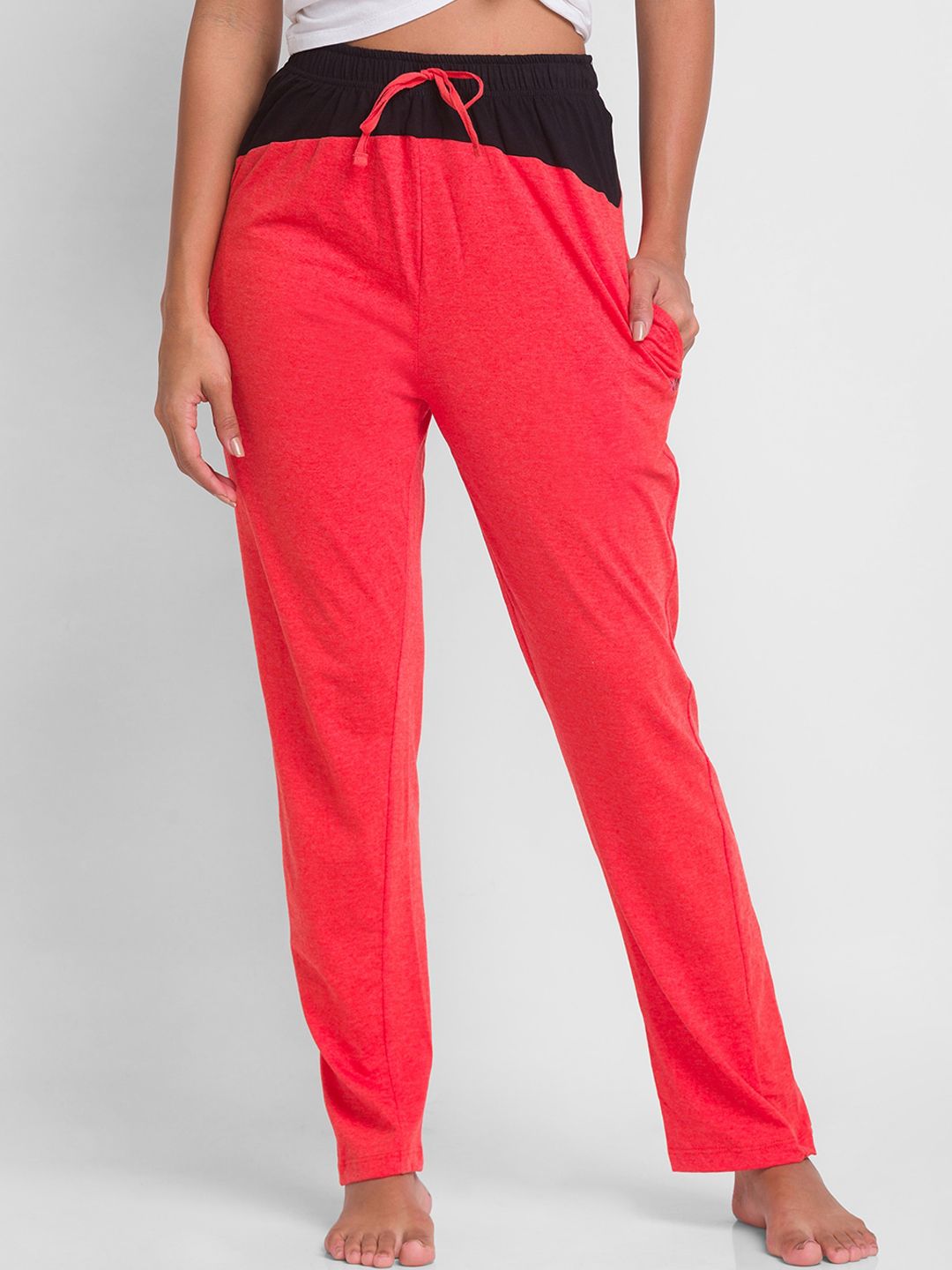 XIN Women Red Solid Cotton Relaxed-Fit Lounge Pant Price in India