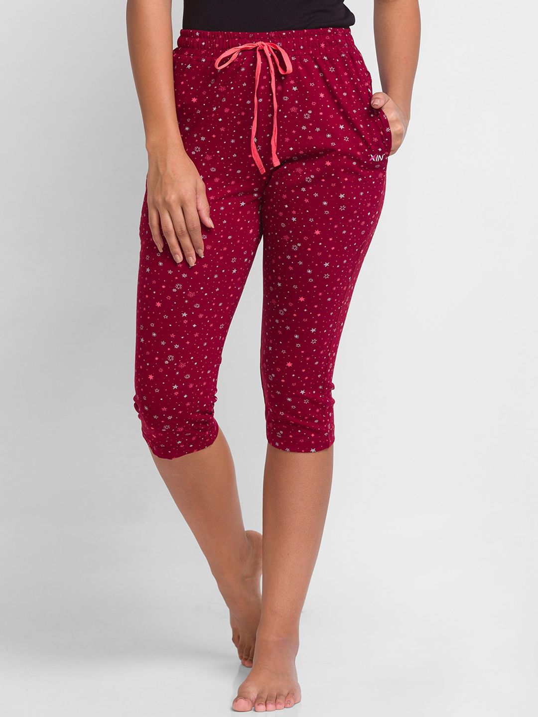 XIN Women Maroon Printed Capris Price in India