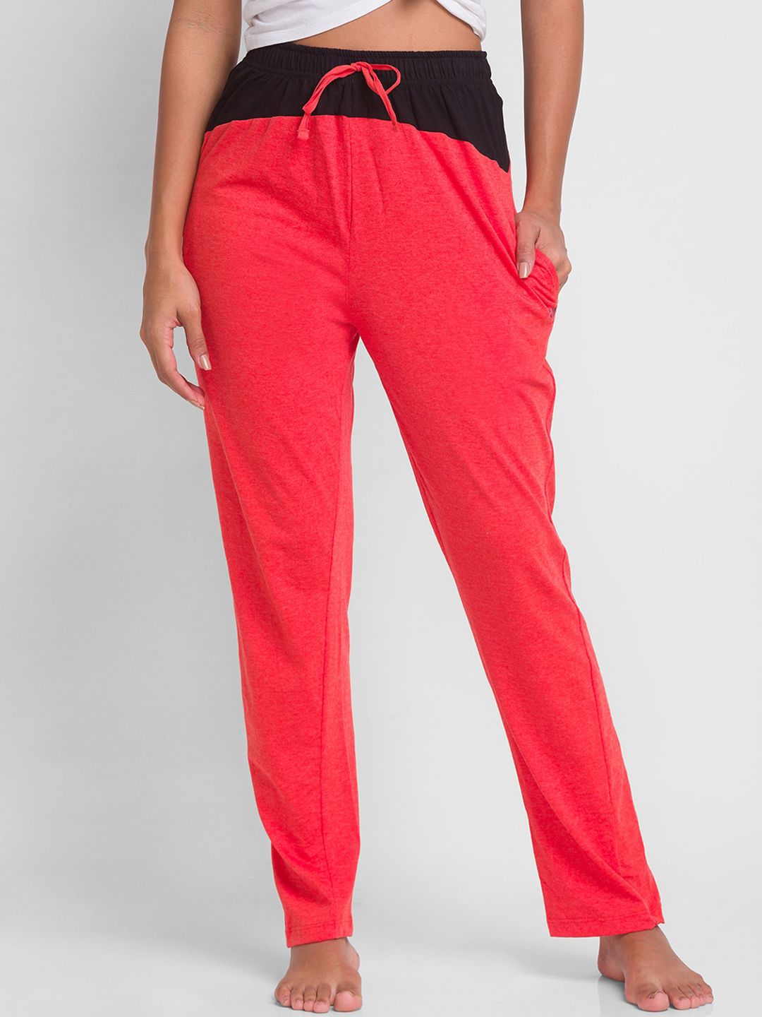 XIN Women Red Solid Cotton Relaxed-Fit Lounge Pant Price in India