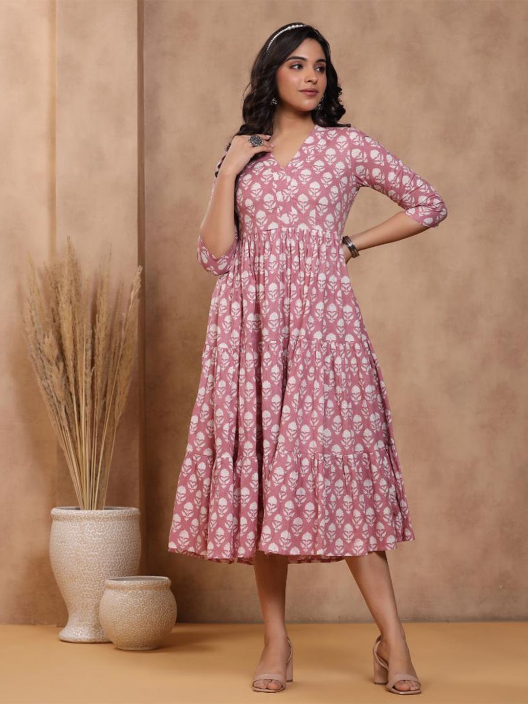 Baisacrafts Rose A-Line Midi Dress Price in India