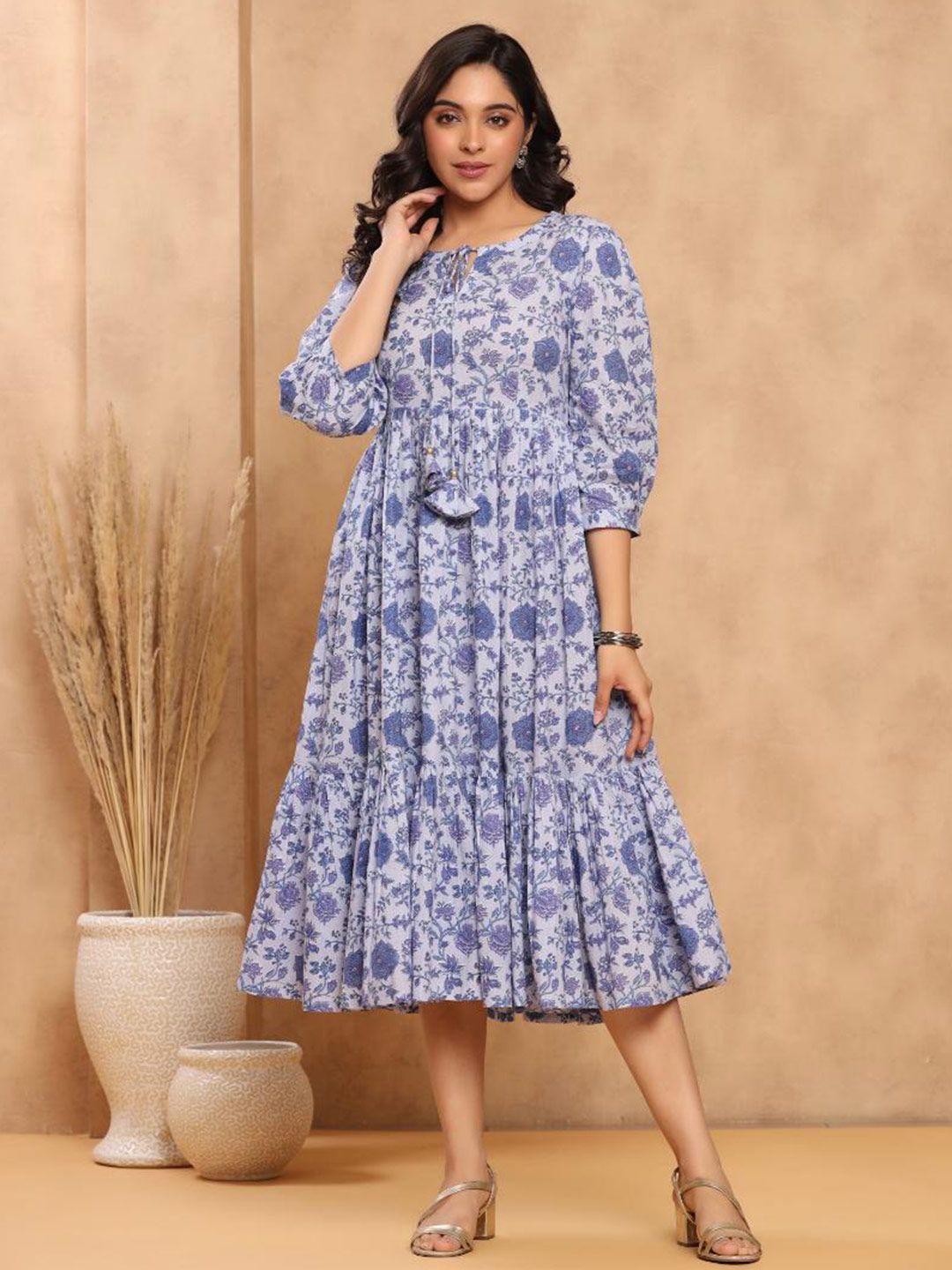 Baisacrafts Lavender Floral Midi Dress Price in India