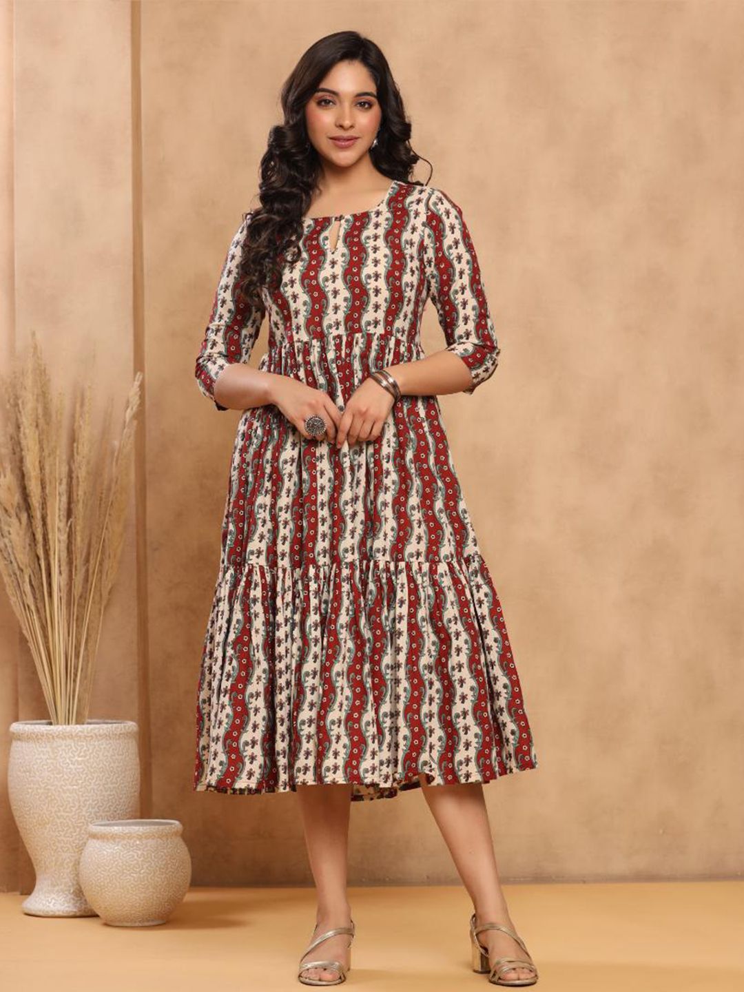 Baisacrafts Maroon A-Line Midi Dress Price in India