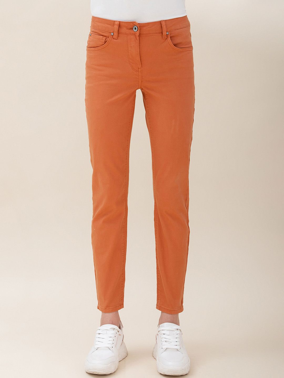 B Copenhagen Women Orange Slim Fit Chinos Trousers Price in India