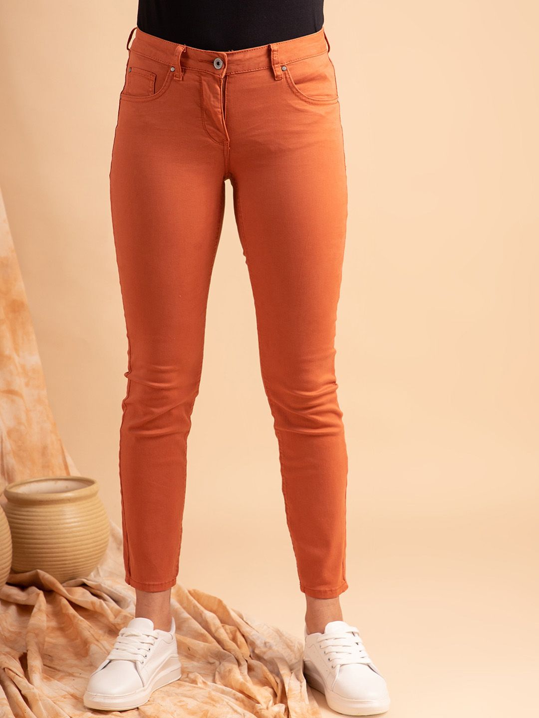 B Copenhagen Women Orange Slim Fit Jodhpuris Trousers Price in India